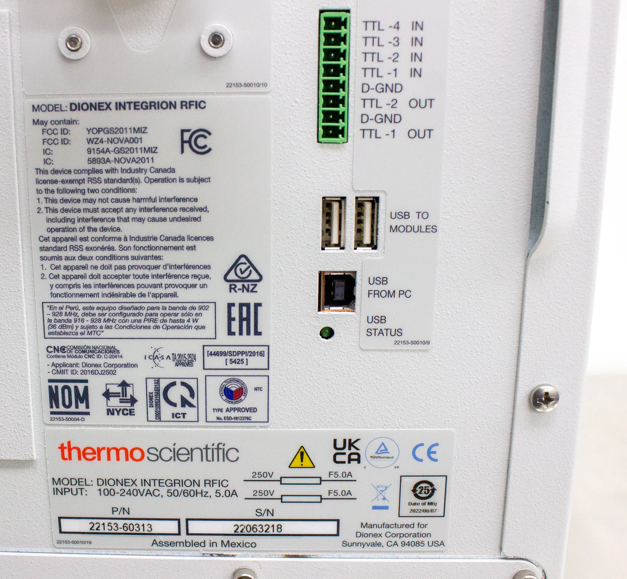 Thermo Scientific Dionex Integrion RFIC/HPIC System P/N 22153-60313 Detector