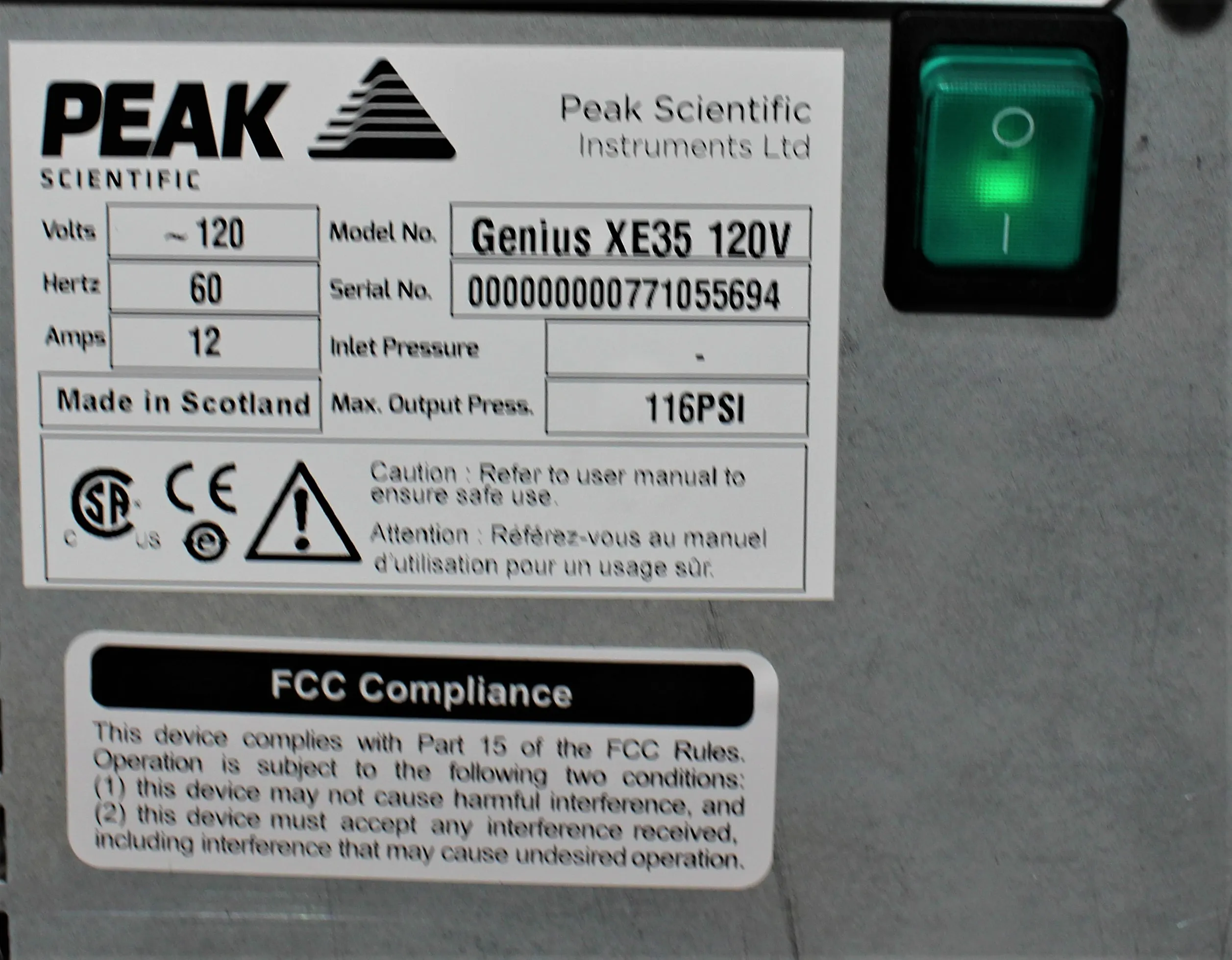 Peak Scientific Genius XE Nitrogen Generator