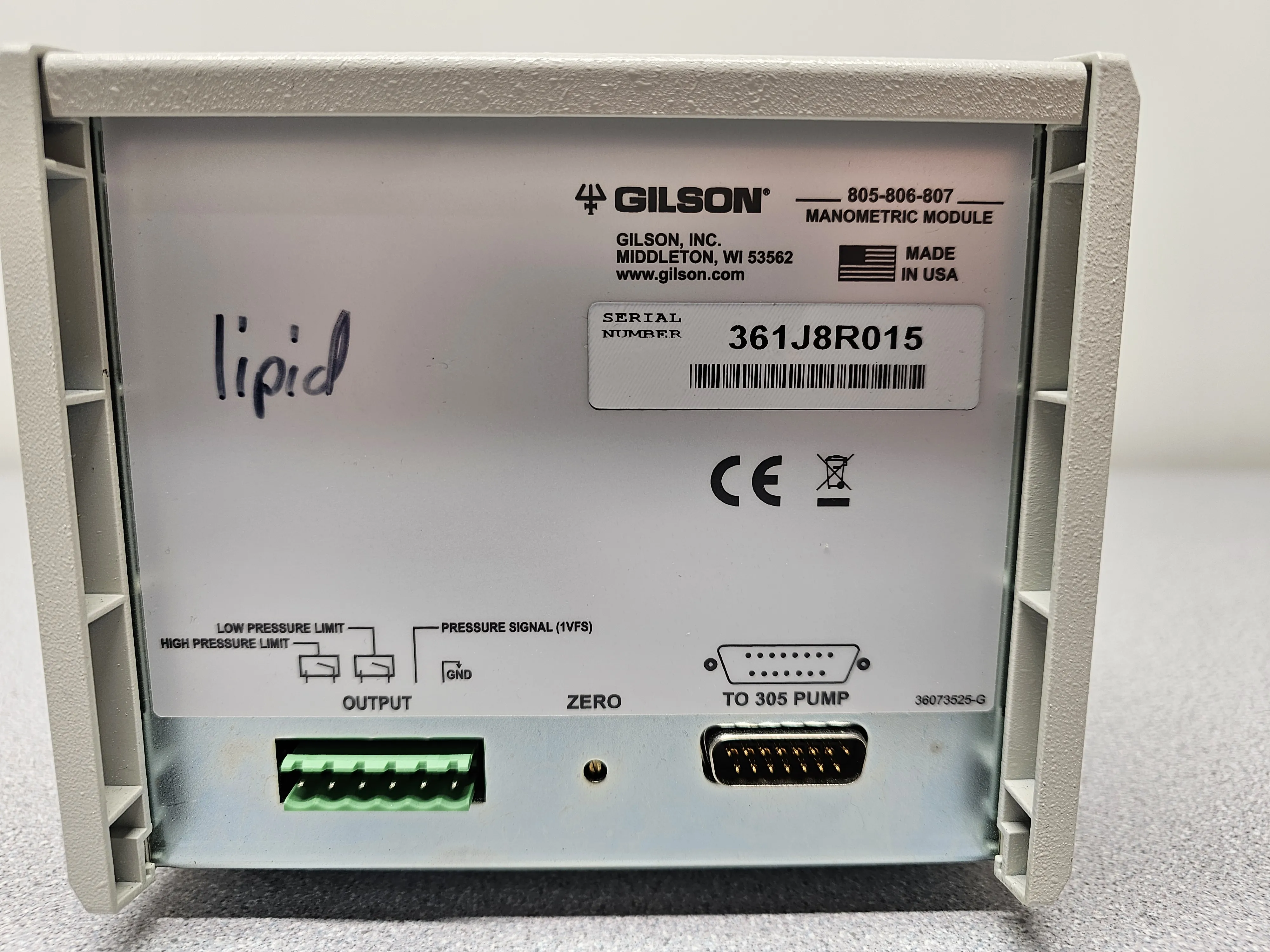 Gilson 806 Manometric Module 806 0-50 ml/min 4600 PSI Used Laboratory Equipment