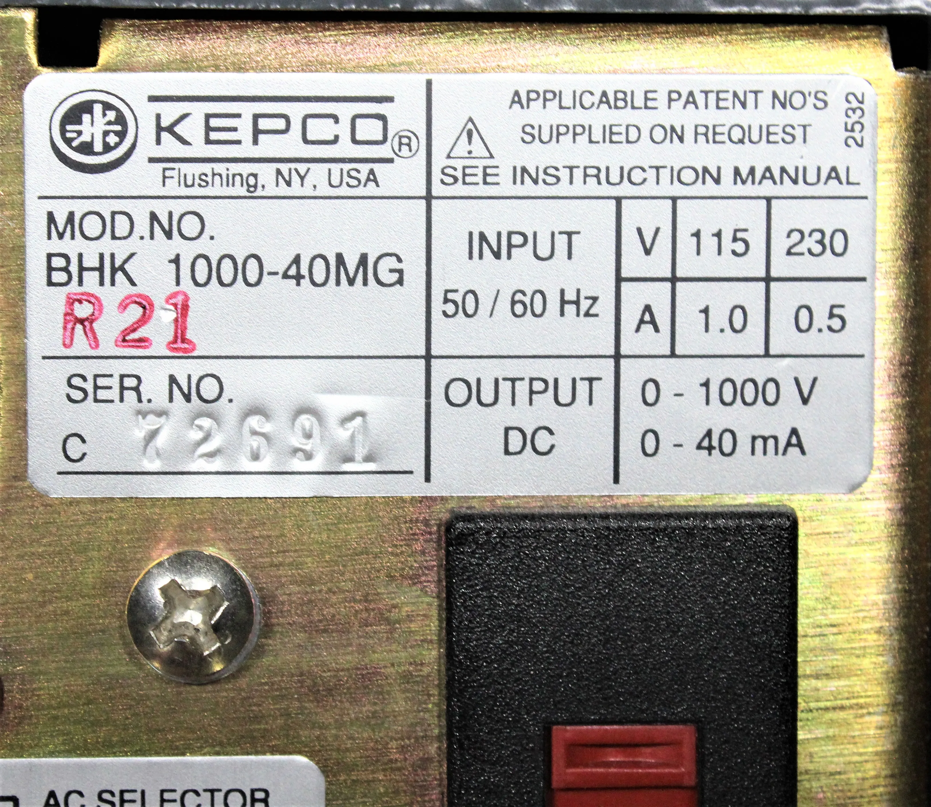 Kepco BHK 1000-40MG Power Supply - Used Voltage-Current Stabilizer