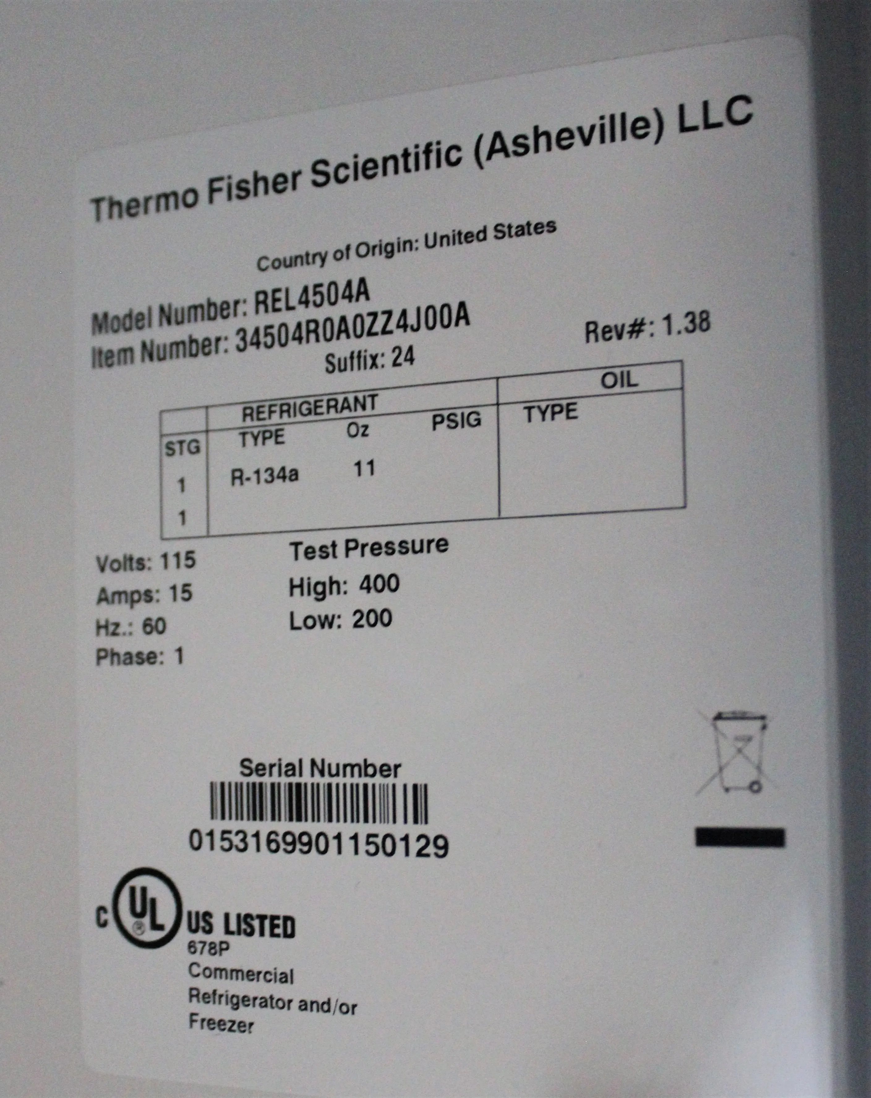 Thermo Scientific Revco  REL4504A High-Performance Laboratory Refrigerator with Glass Doors