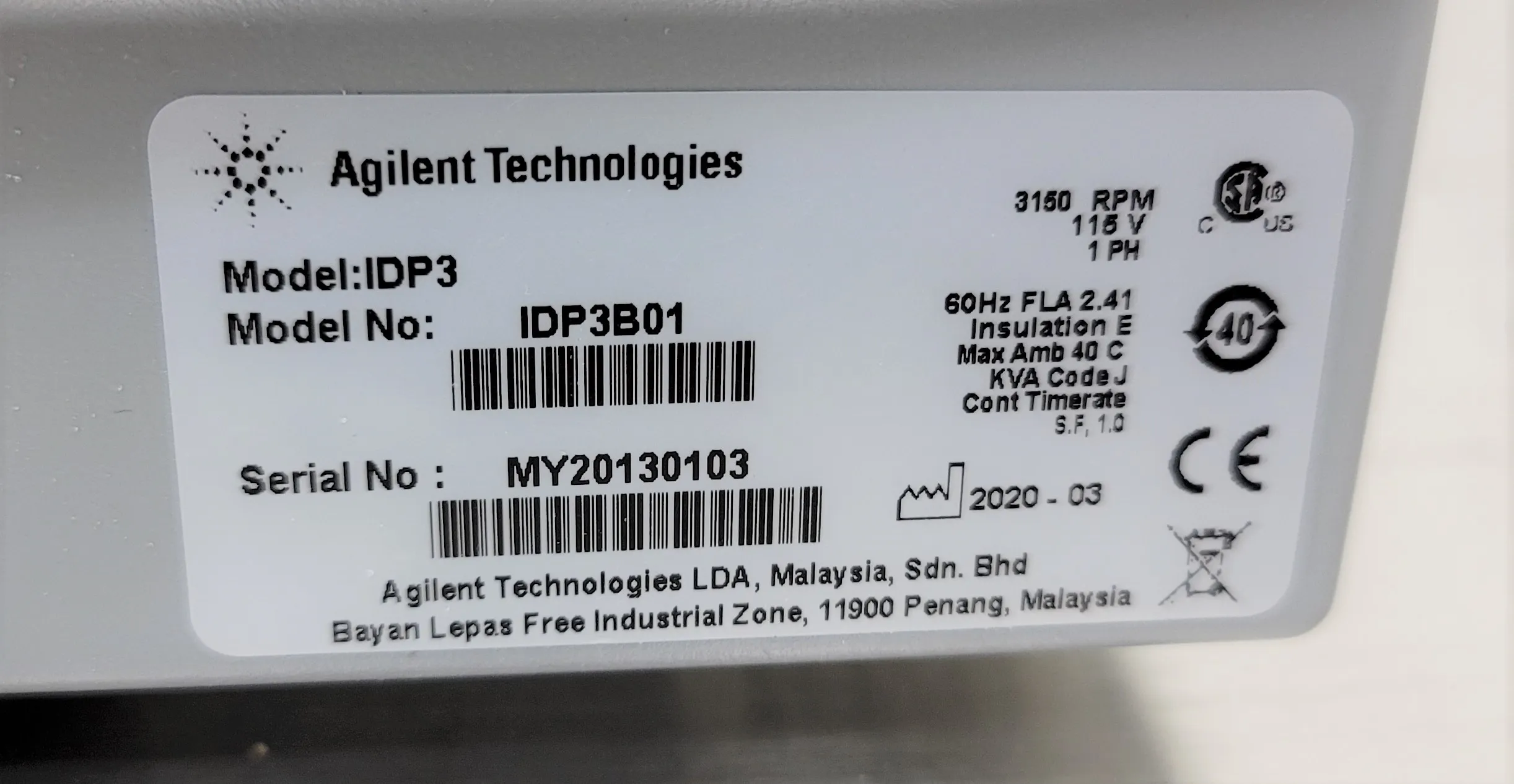 Agilent IDP-3 Dry Scroll Vacuum Pump 120V 50/60Hz