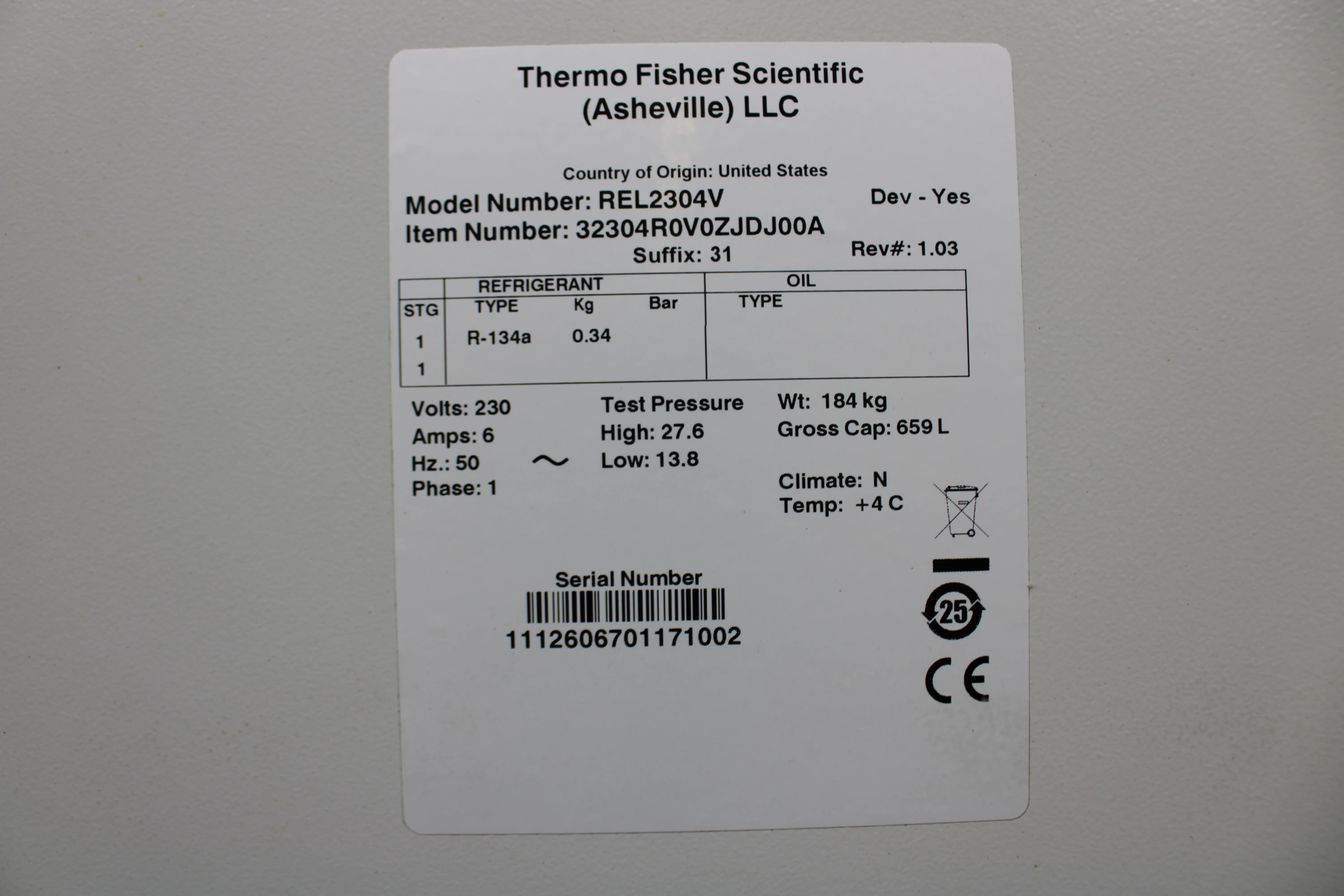 Thermo Fisher Scientific Glass Door Refrigerator - REVCO-REL2304V - 659L Capacity