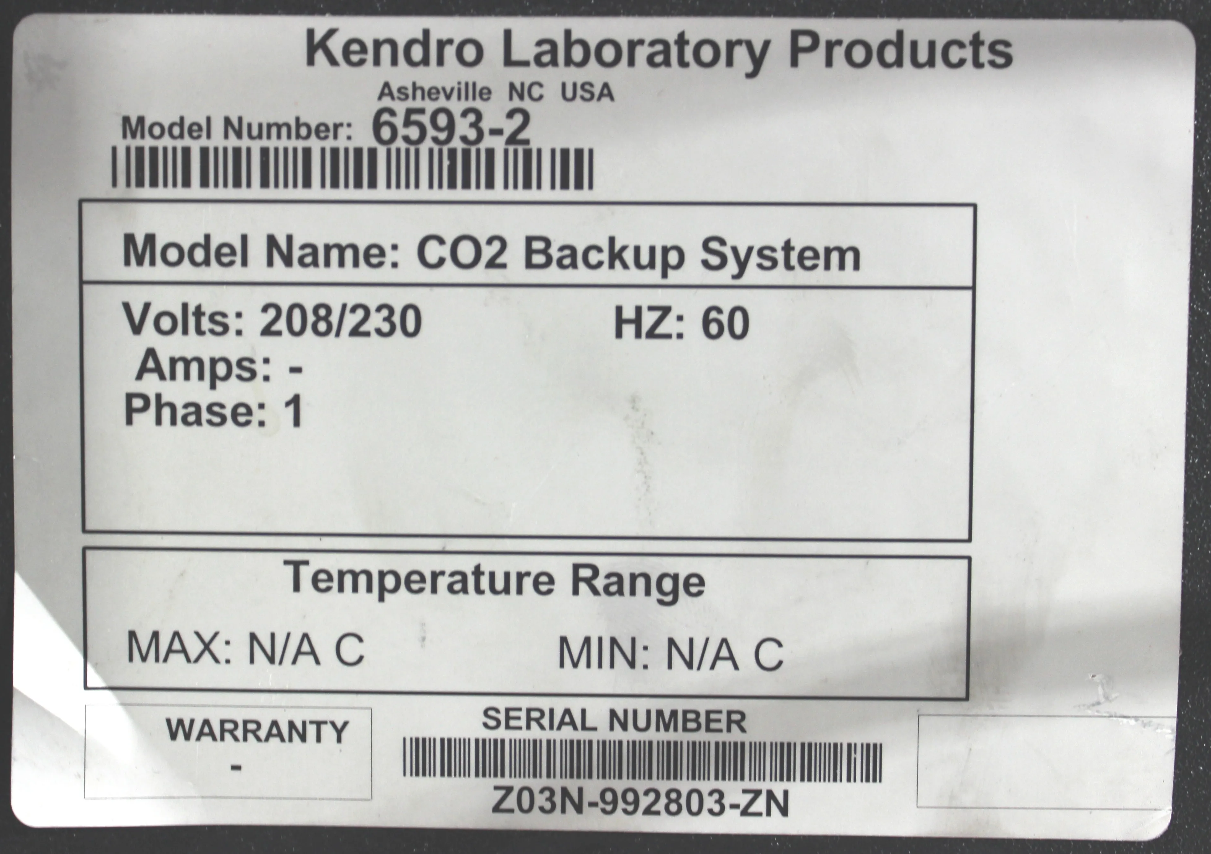 Kendro Laboratory Products 6593-2 CO2 Backup System