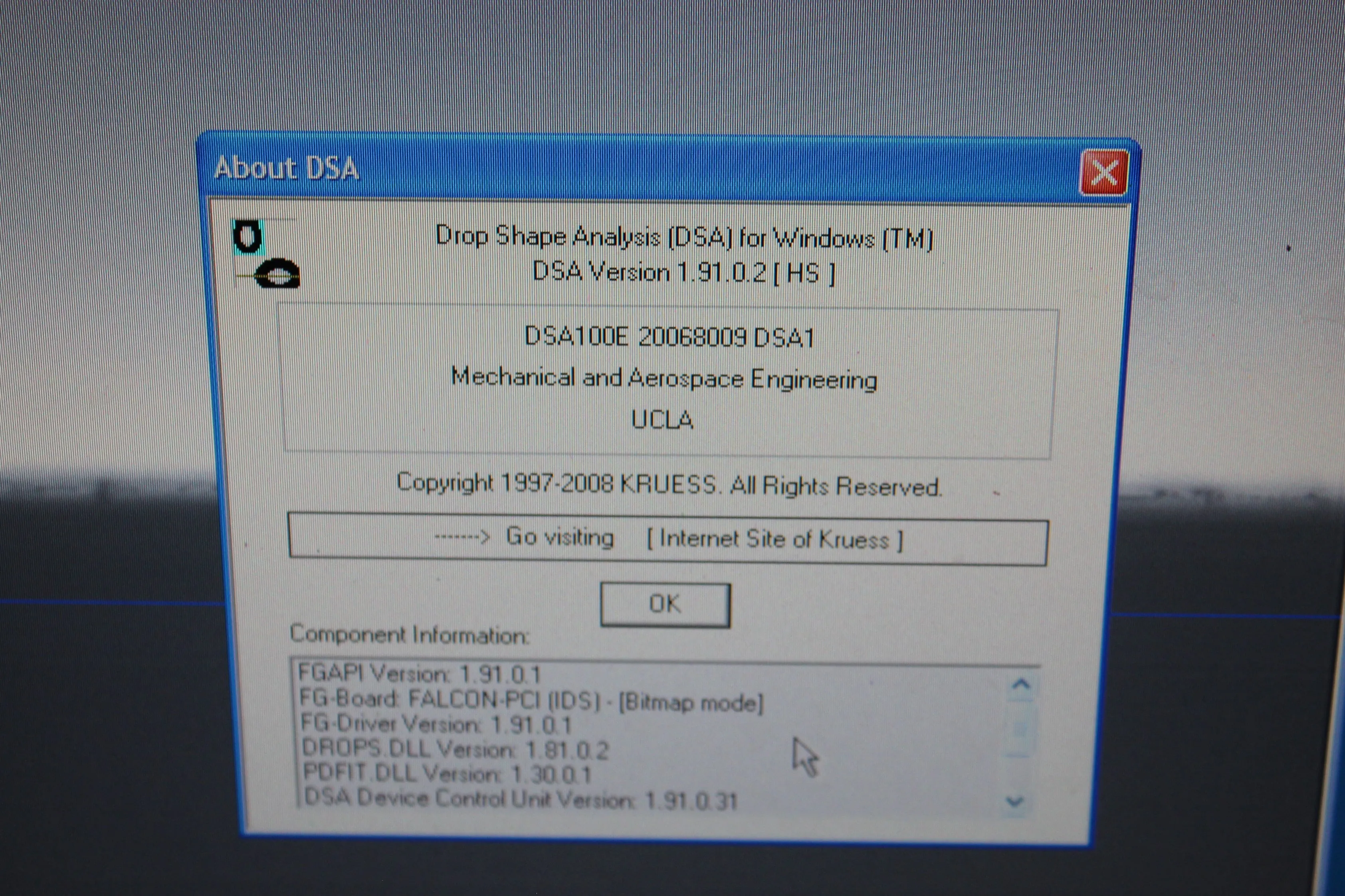 Kruss DSA100 Laboratory Contact Angle Measuring Instrument with Computer and DSA Version 1.91.0.2 Software