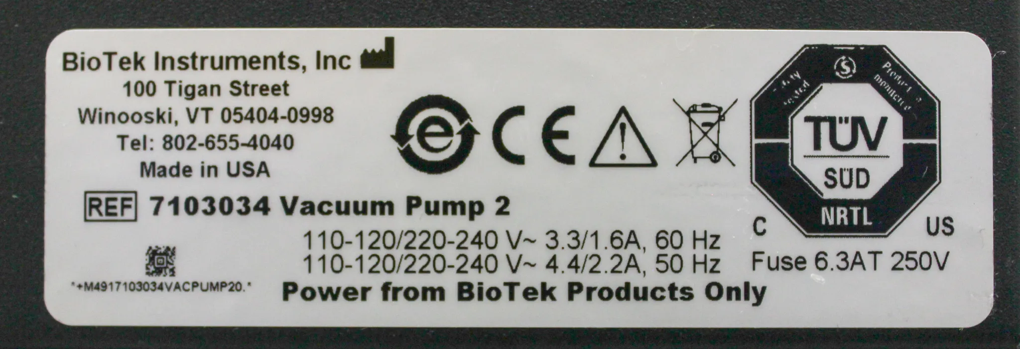 BioTek Instruments GAST Vacuum Pump 7103034