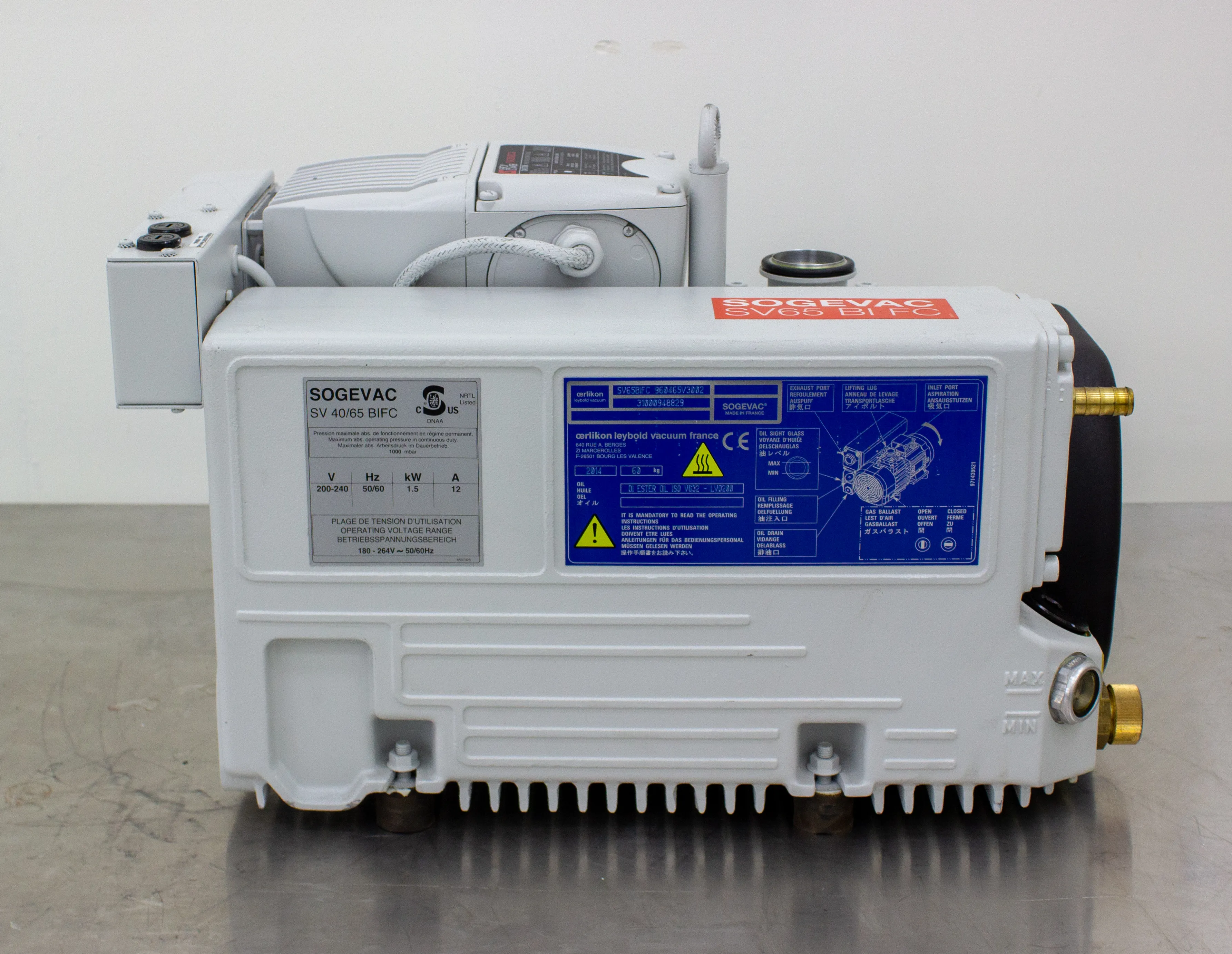 Used Leybold Sogevac SV40/65 BI FC Vacuum Pump 220V 50/60Hz