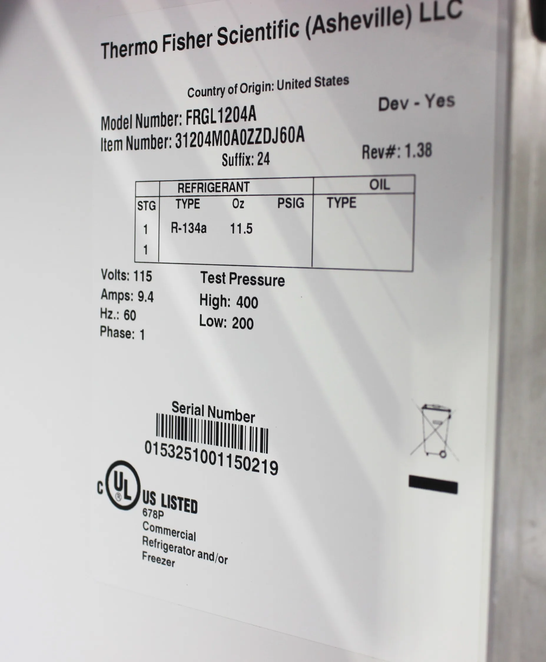 Thermo Scientific Forma High-Performance Lab Refrigerator FRGL1204A