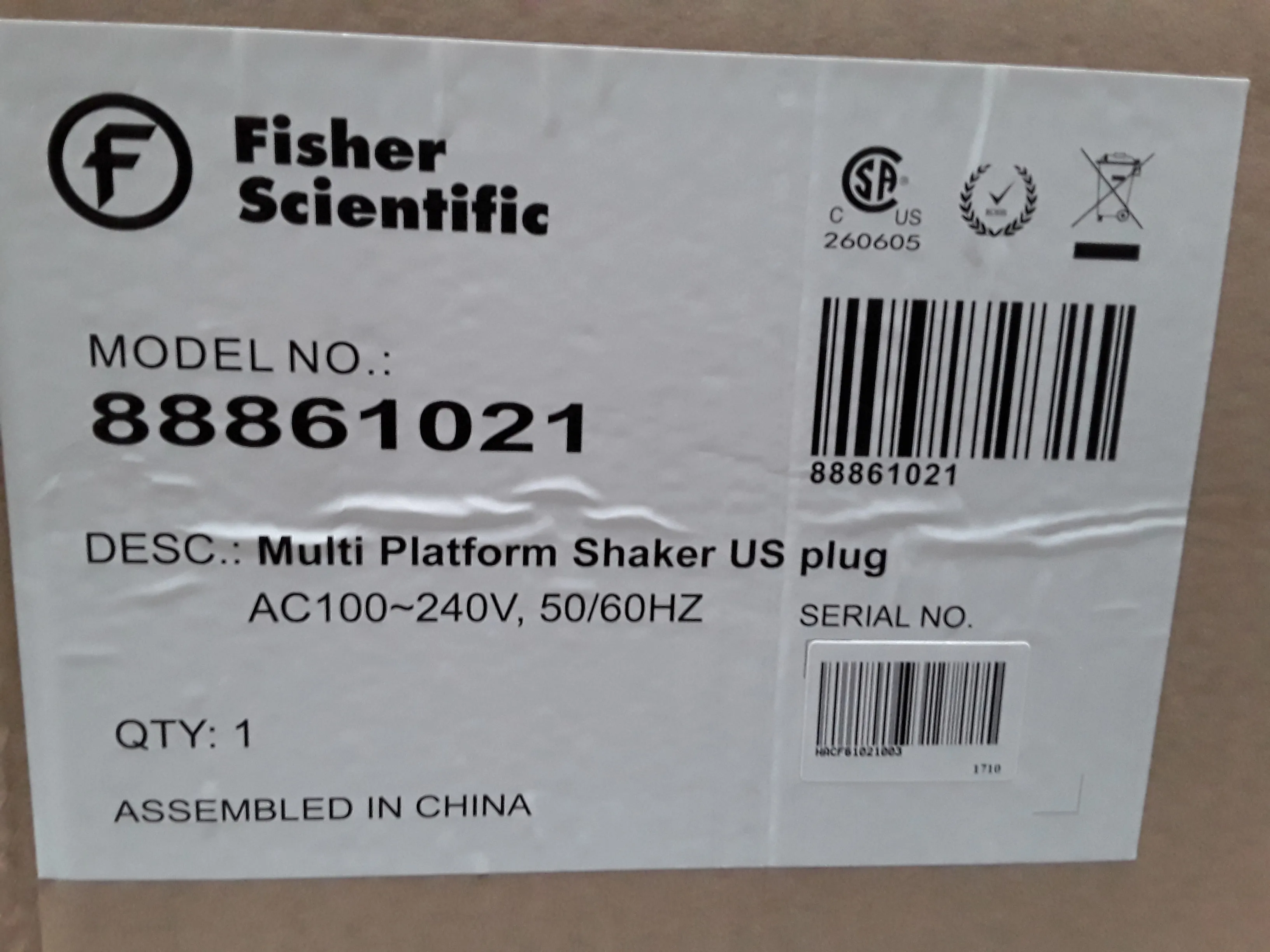 Fisher Scientific 88861021 Vortexer / Rotator / Shaker 120V/220V 50Hz/60Hz