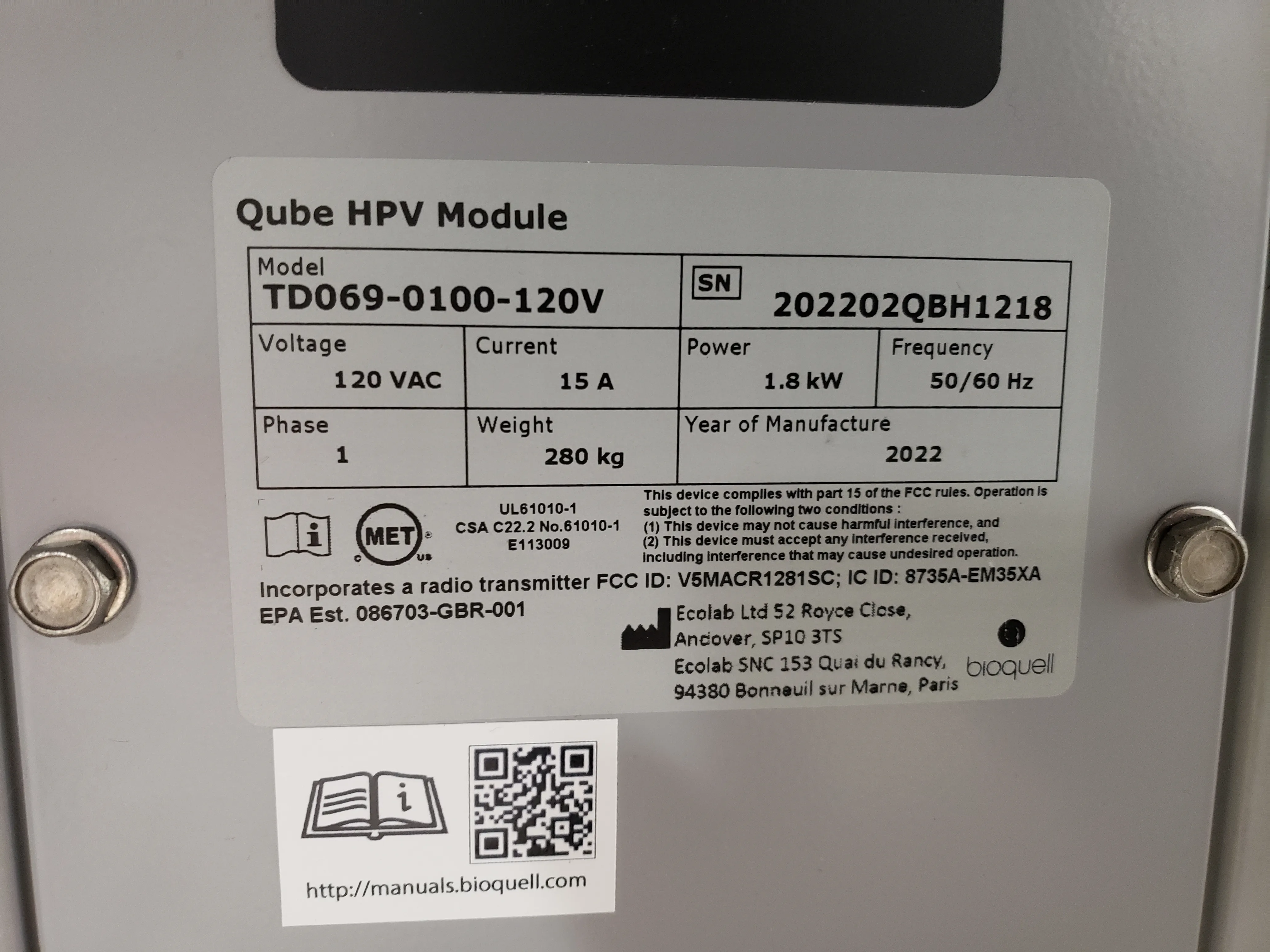 Bioquell Cube Aseptic Isolator HPV System with Accessories