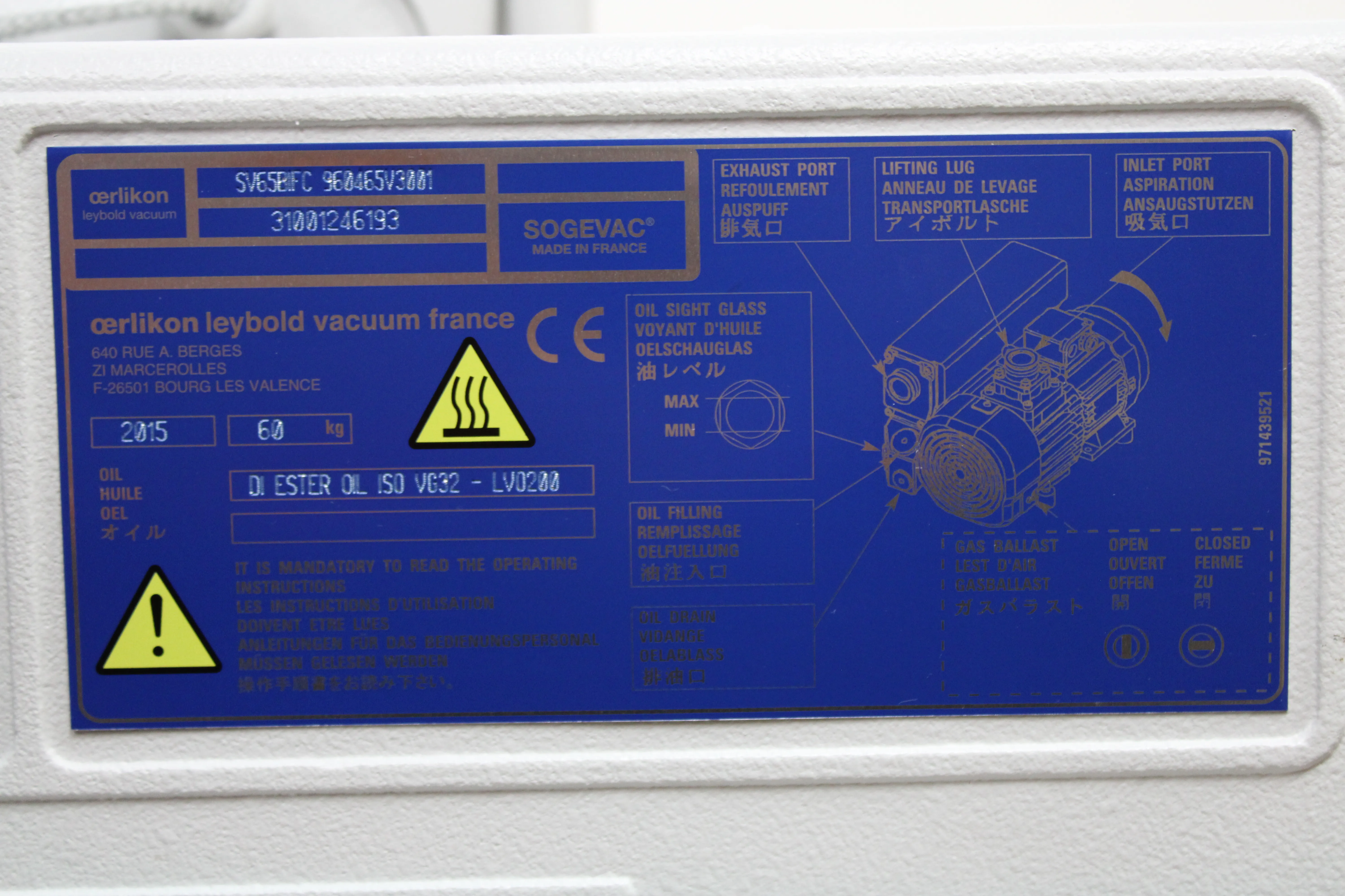 Leybold SOGEVAC SV65BIFC 960465V013001 Vacuum Pump 230V 50/60Hz