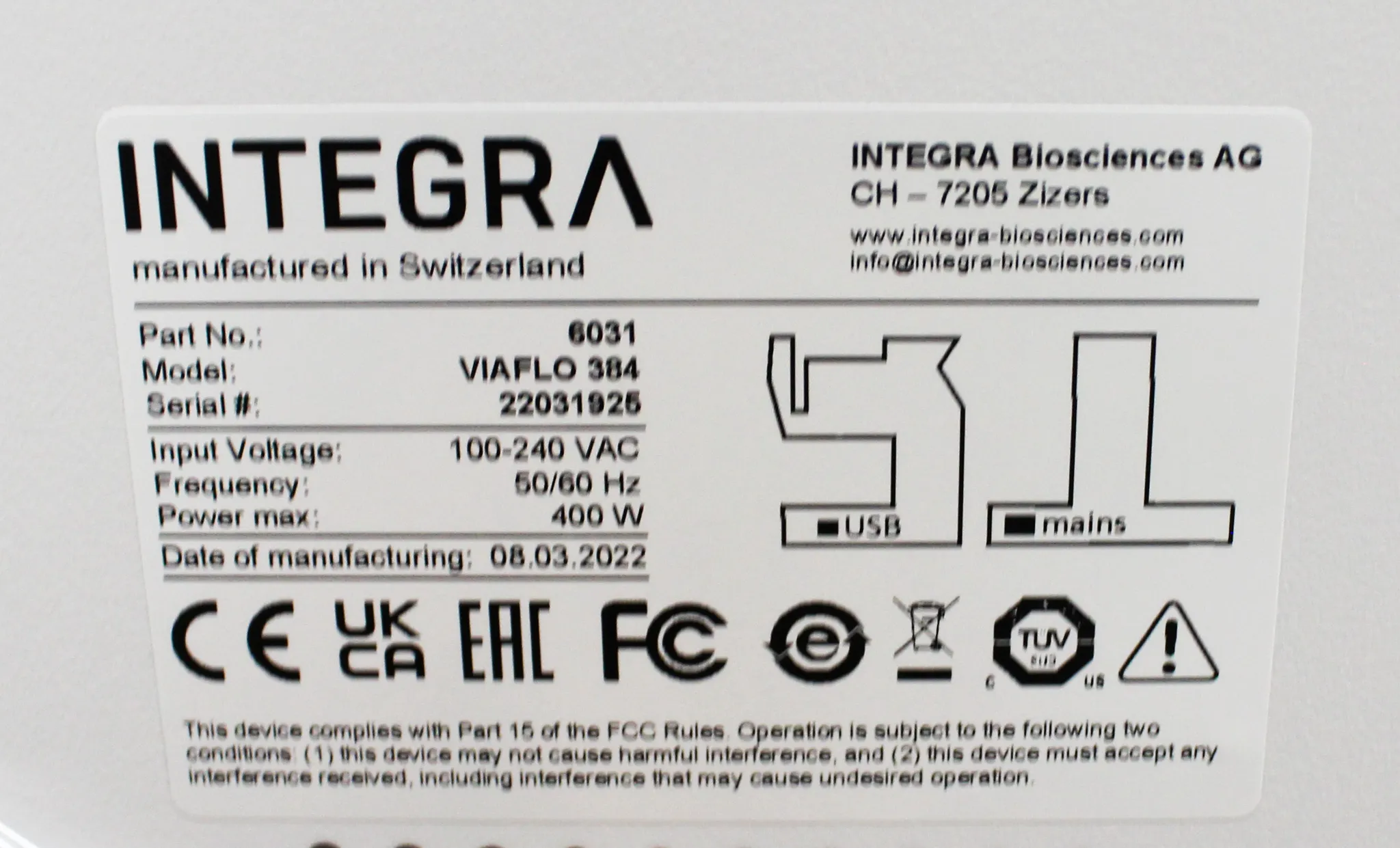 Integra VIAFLO 384 Automated Liquid Handler Electronic Pipette