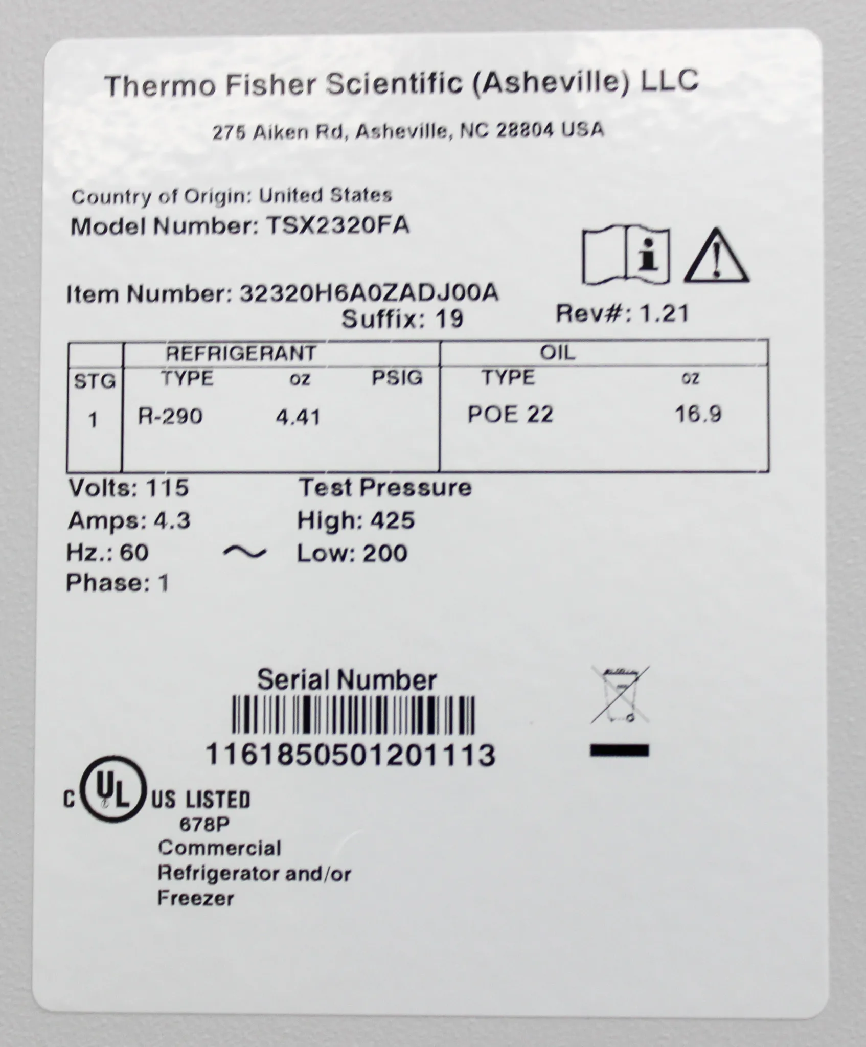 Thermo Scientific TSX2320FA High Performance -20C Manual Defrost Lab Freezer