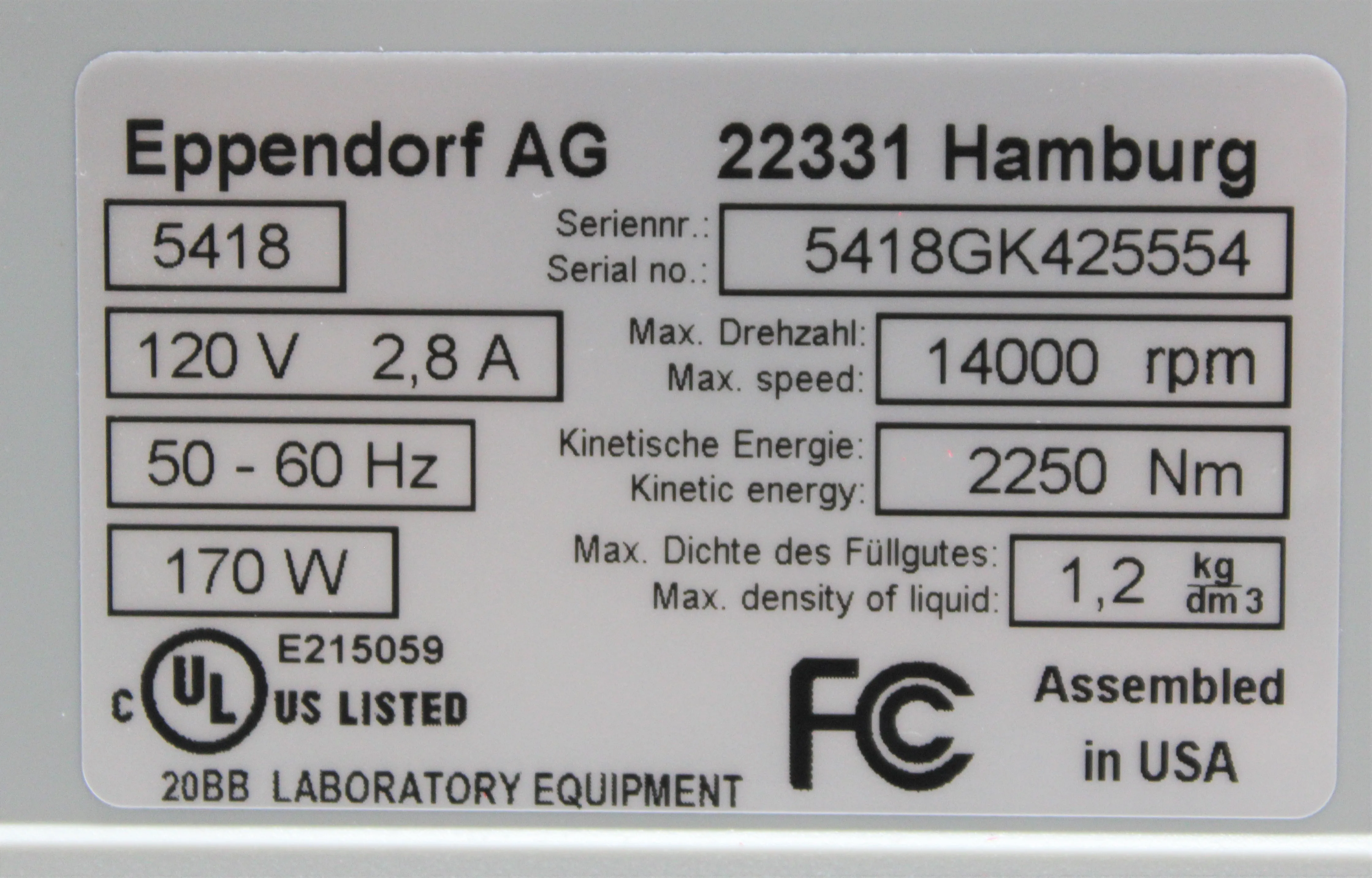 Eppendorf 5418 Microcentrifuge with Aerosol-Tight Rotor Lid