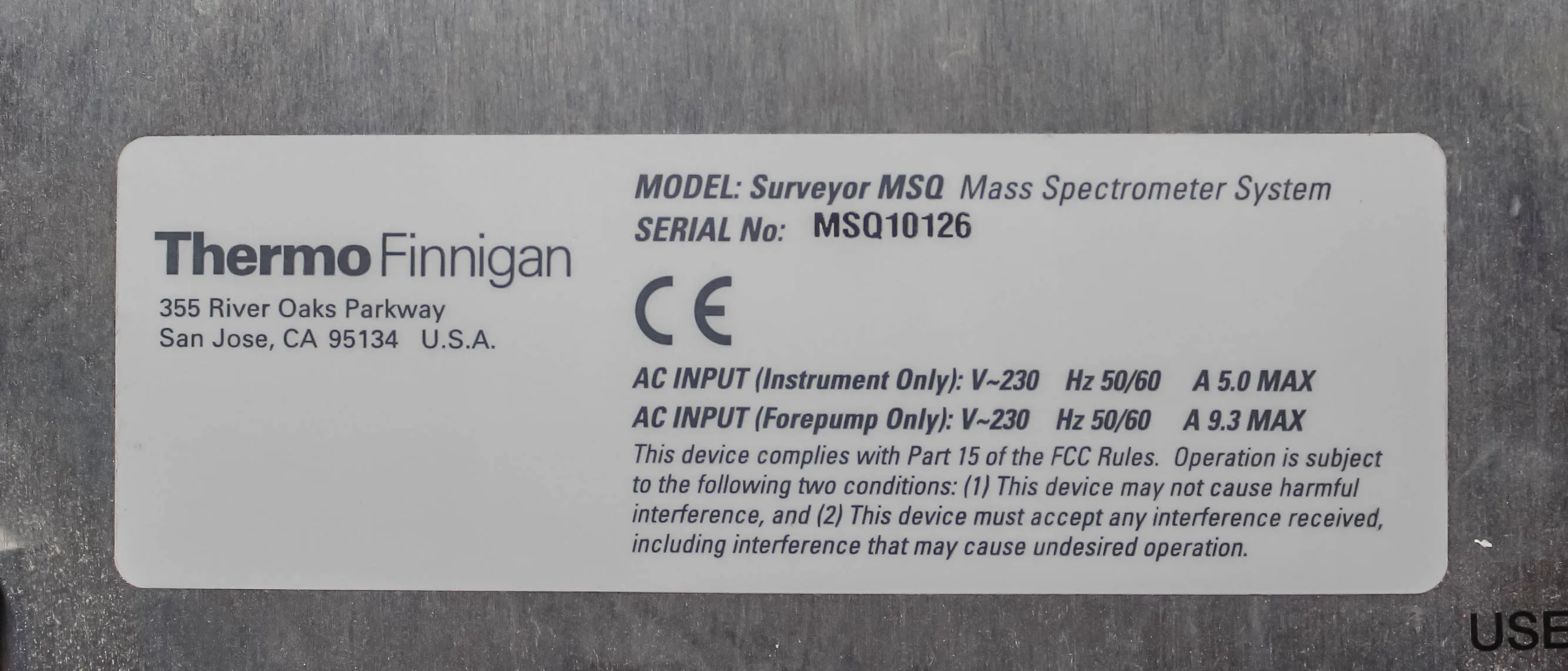 Thermo Finnigan Surveyor MSQ Mass Spectrometer