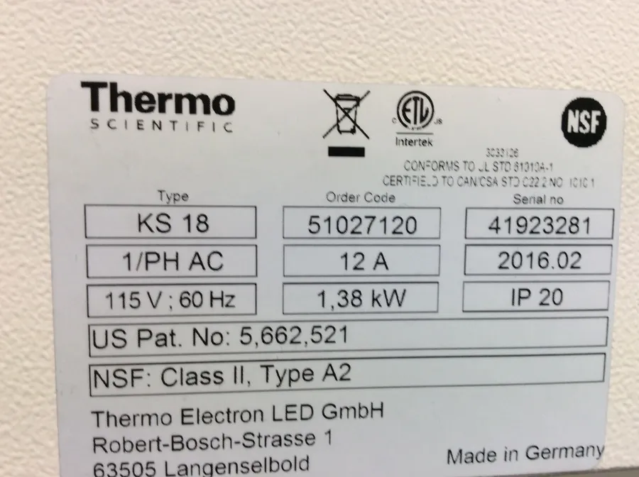 Thermo Fisher HERAsafe KS (NSF) Class II, Type A2 Biological Safety Cabinet 41923281