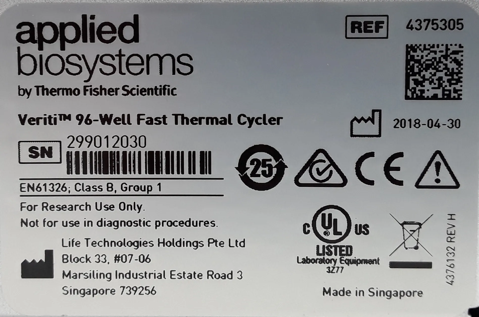 Applied Biosystems Veriti 96-Well Fast Thermal Cycler PCR Molecular Biology