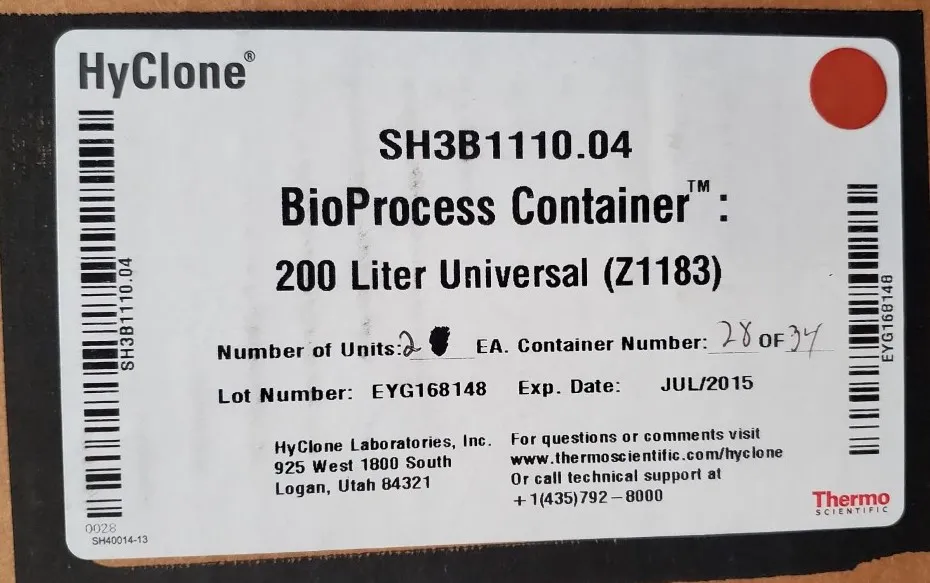 Thermo Scientific Hyclone BioProcess Container 200L Universal Z1183