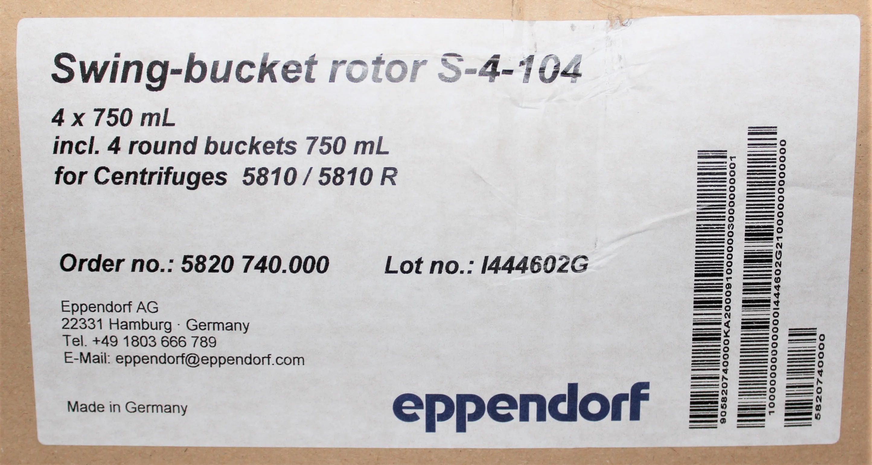 Eppendorf Swing Bucket Rotor S-4-104 4 x 750mL Centrifugation Rotor