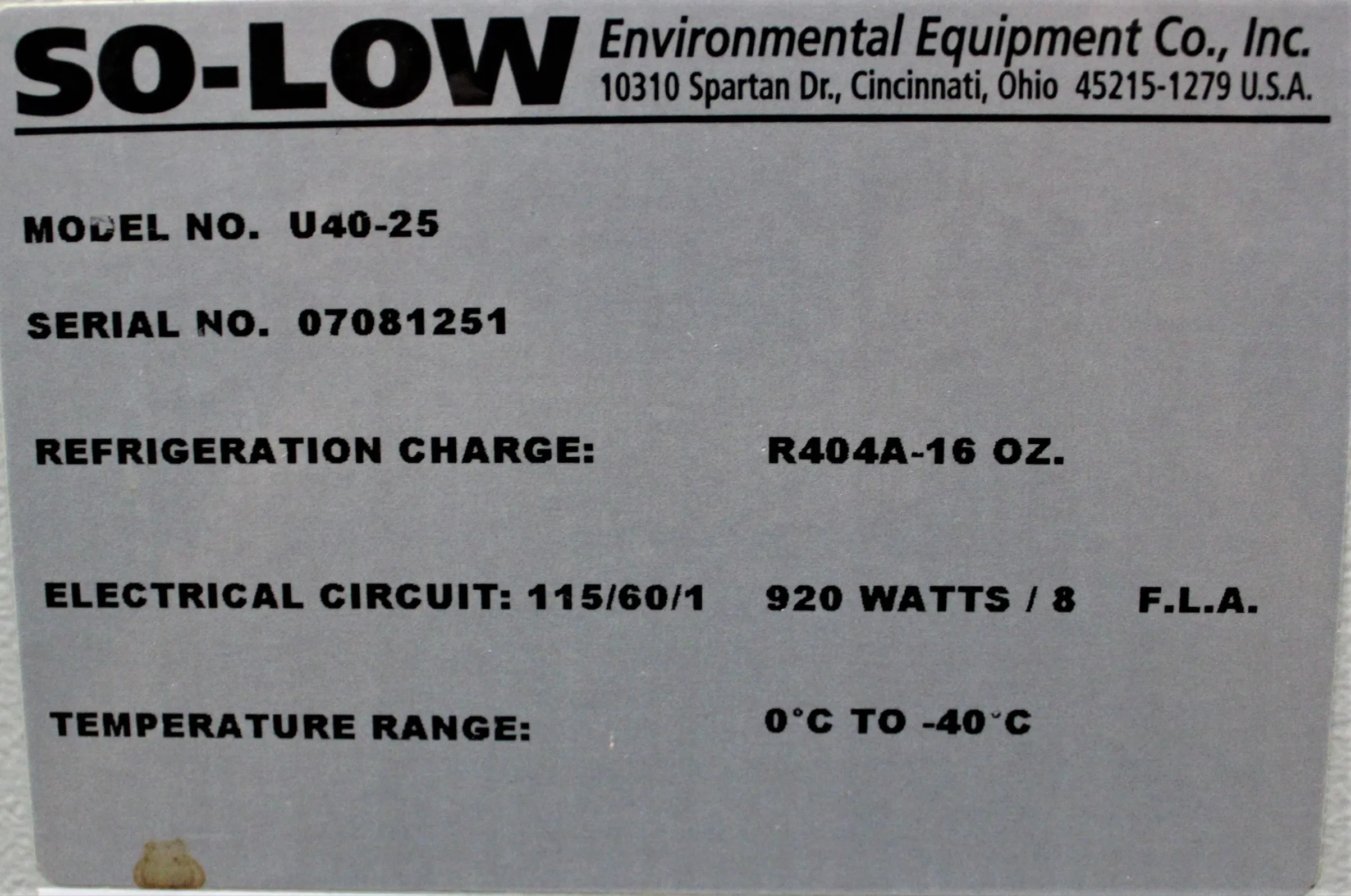 Used So-Low Upright Ultra Low Freezer U40-25 - 25 Cubic ft. / 710 Liters