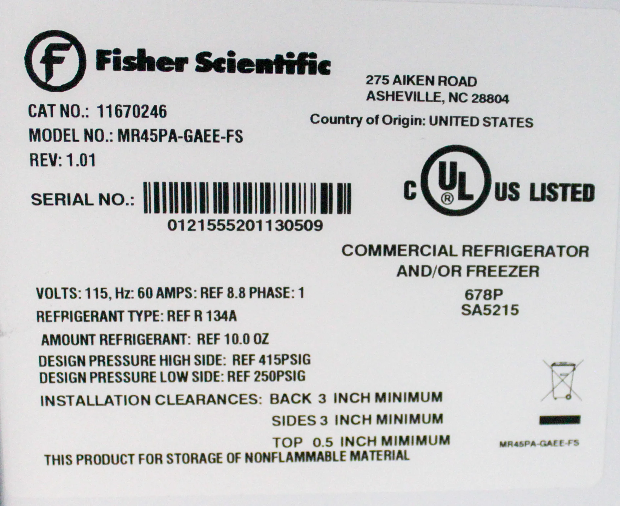 Fisher Scientific MR45PA-GAEE-FS lab Refrigerator 45 CU FT / 1275L - Used, 30-Day Warranty