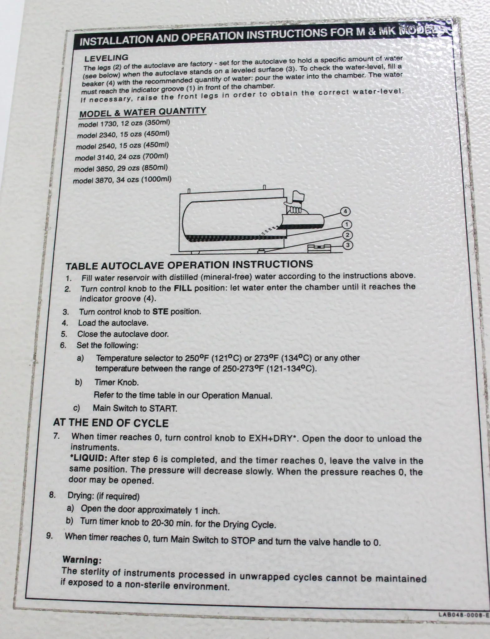 Tuttnauer 3870M Large Capacity Autoclave, Steam Sterilizer