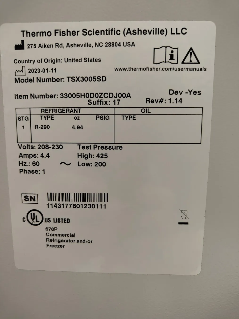 ThermoFisher TSX Series Lab Refrigerator