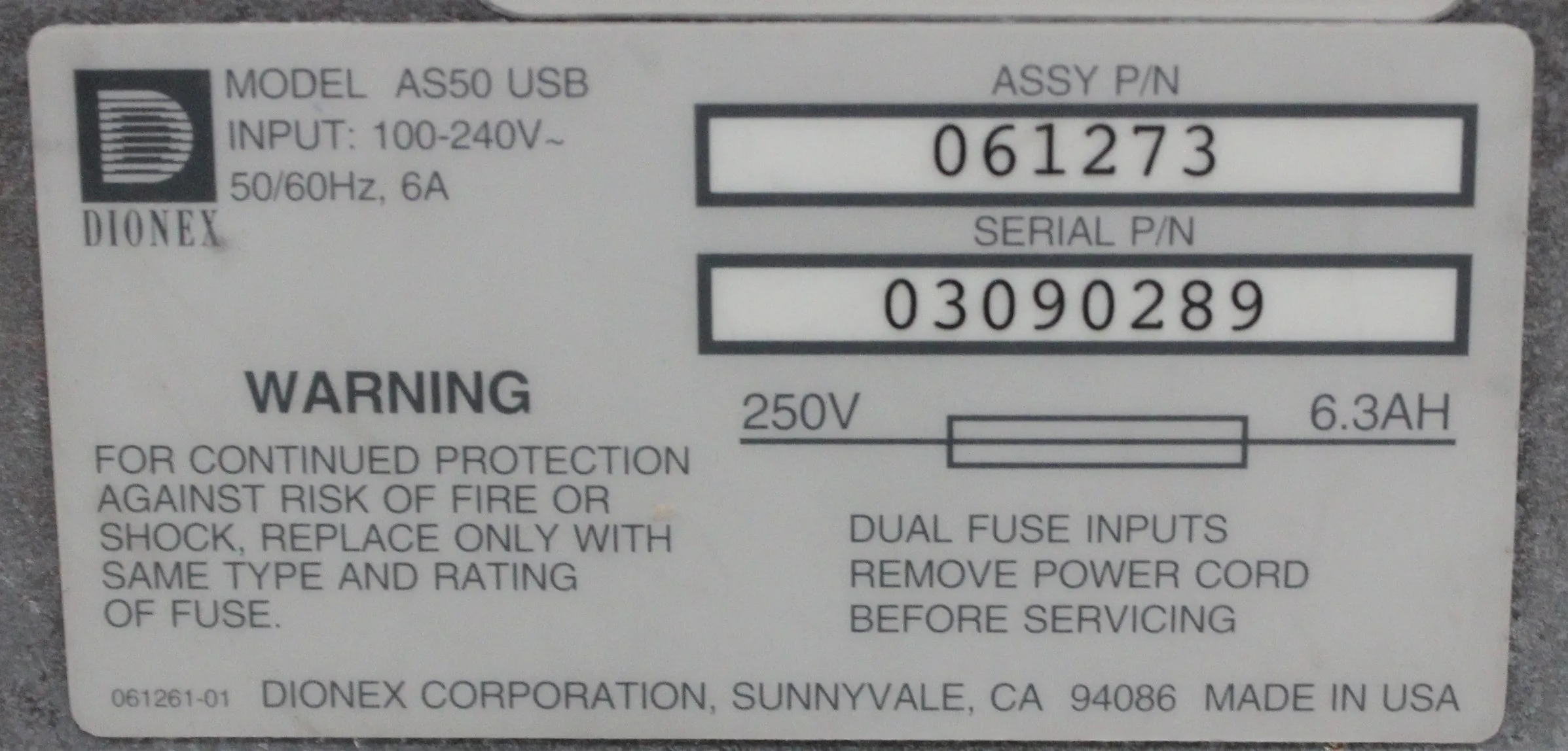 Dionex AS50 Autosampler