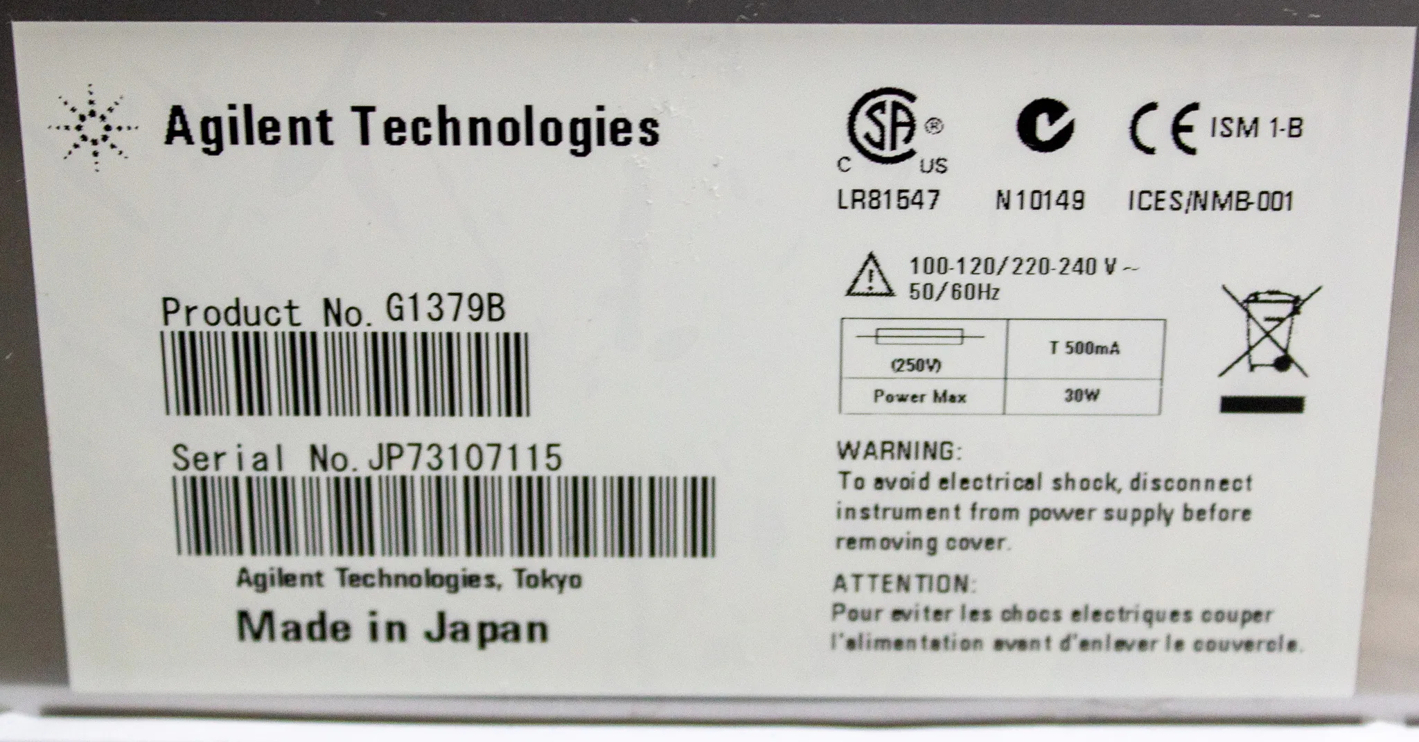 Agilent G1379B HPLC Degasser with Solvent Tray