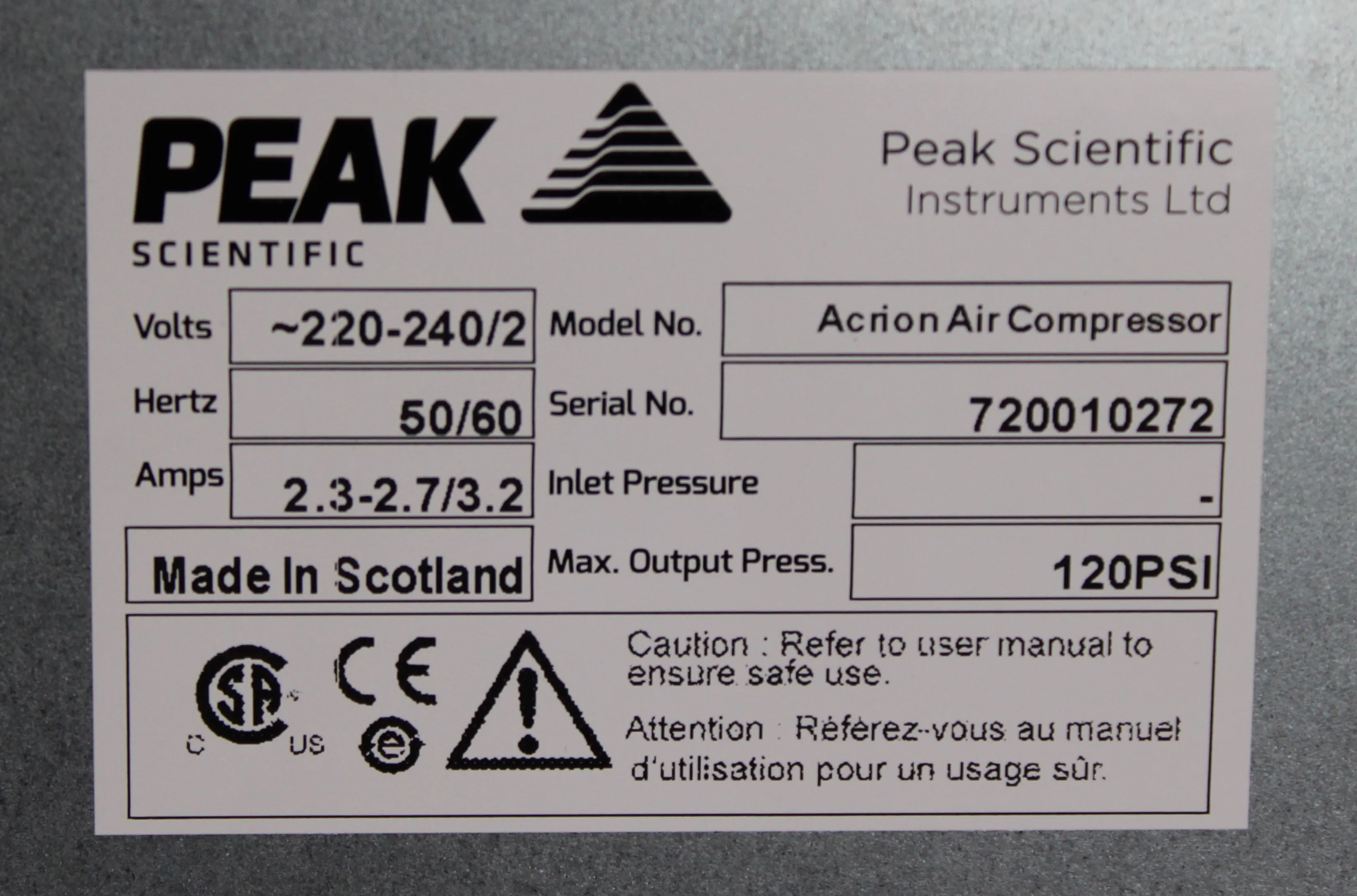 Peak Scientific Acrion N2 Nitrogen Generator + Acrion Air Compressor