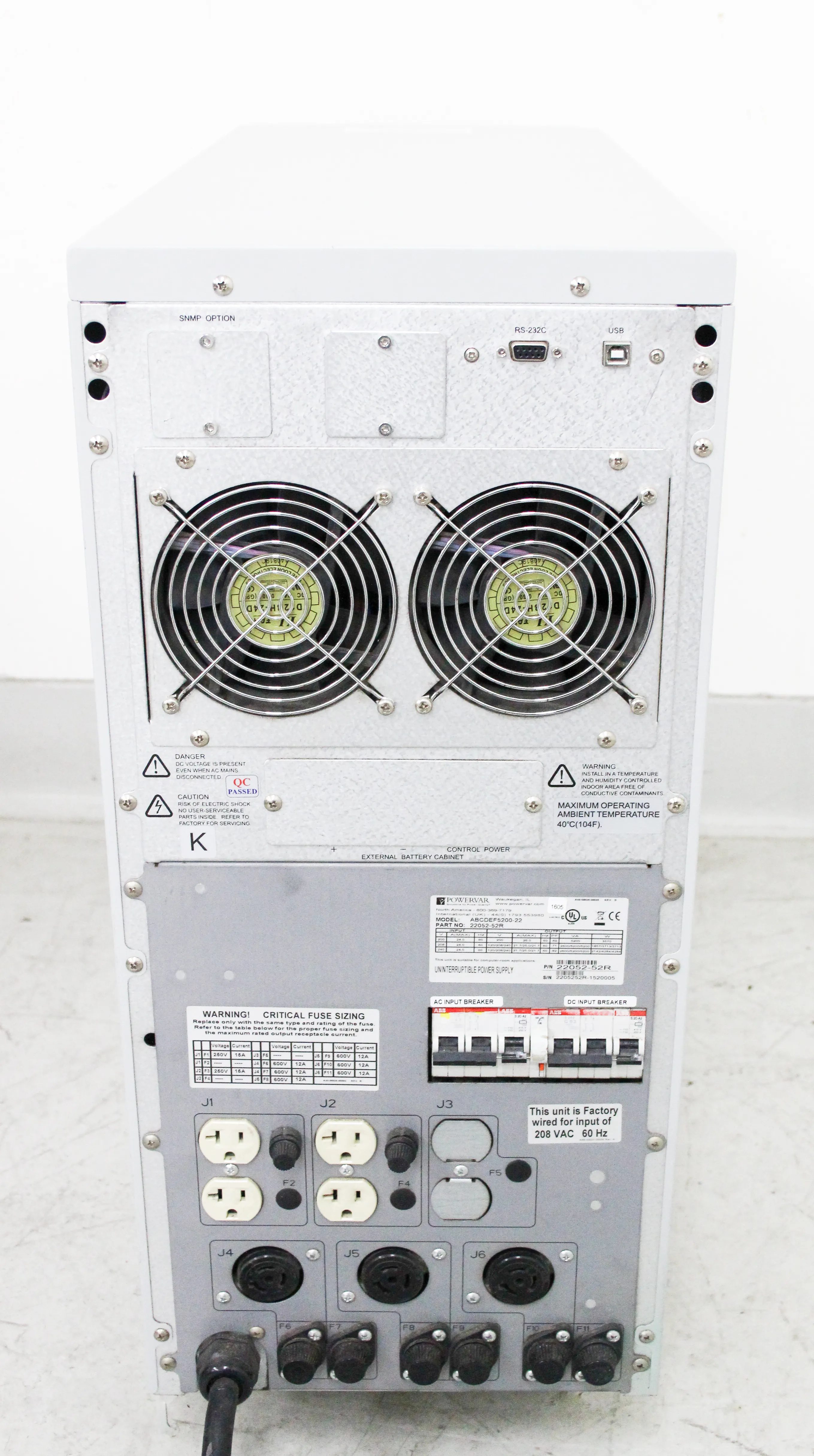 Powervar Security Plus UPS - Model ABCDEF5200-22 5200VA/4680W 220V 60Hz US