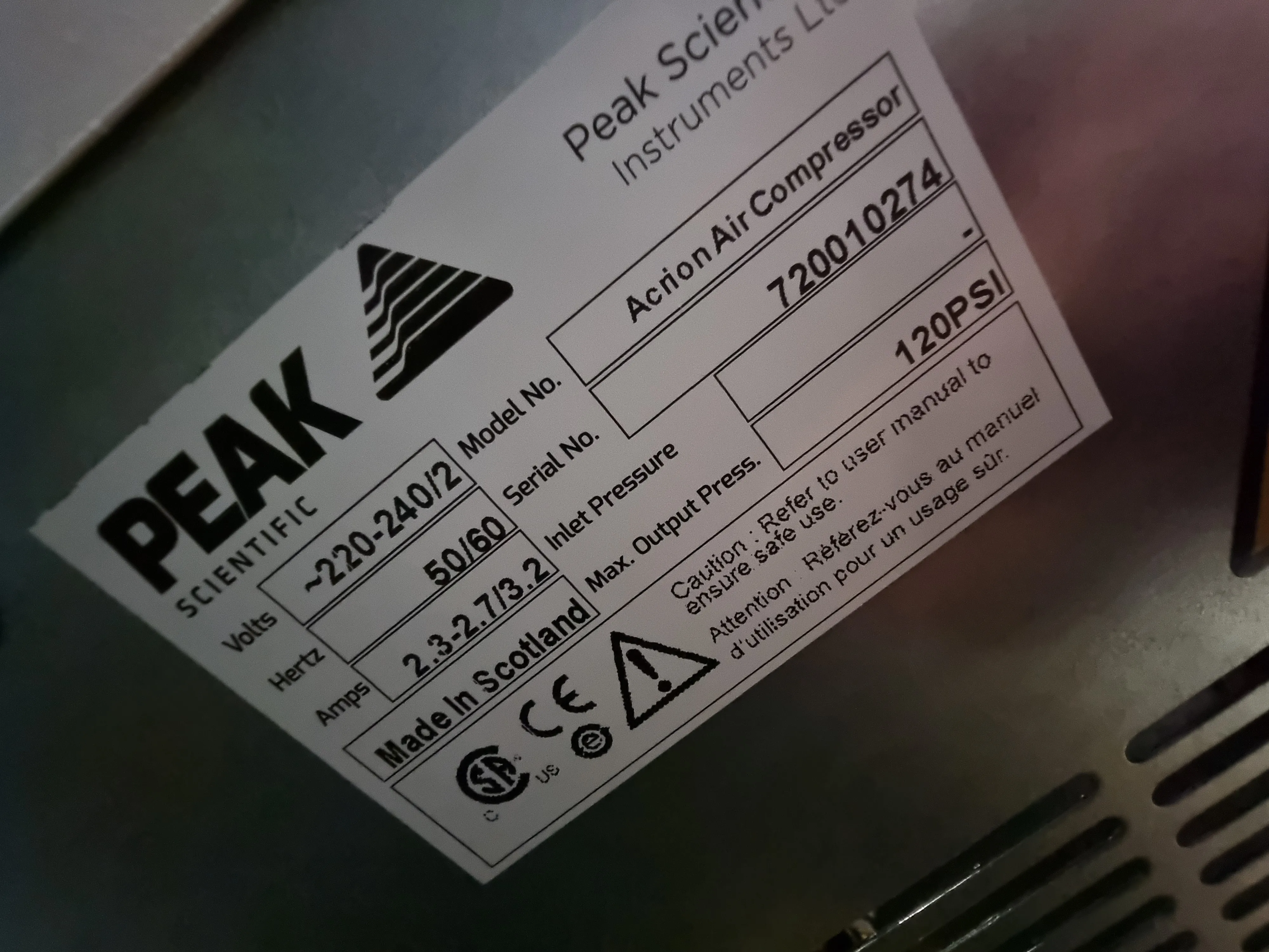 Peak Scientific Acrion N2 Nitrogen Generator & Acrion Air Compressor