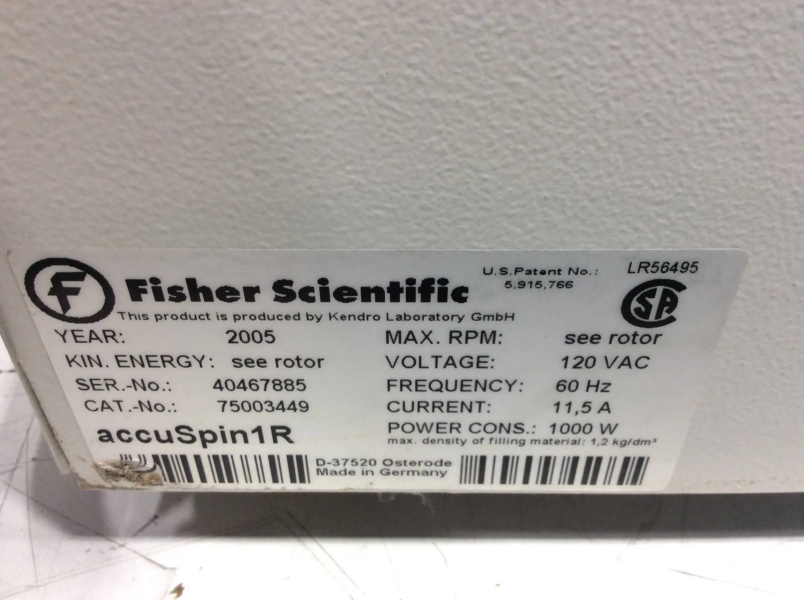 Fisher Scientific AccuSpin 1R Benchtop Centrifuge