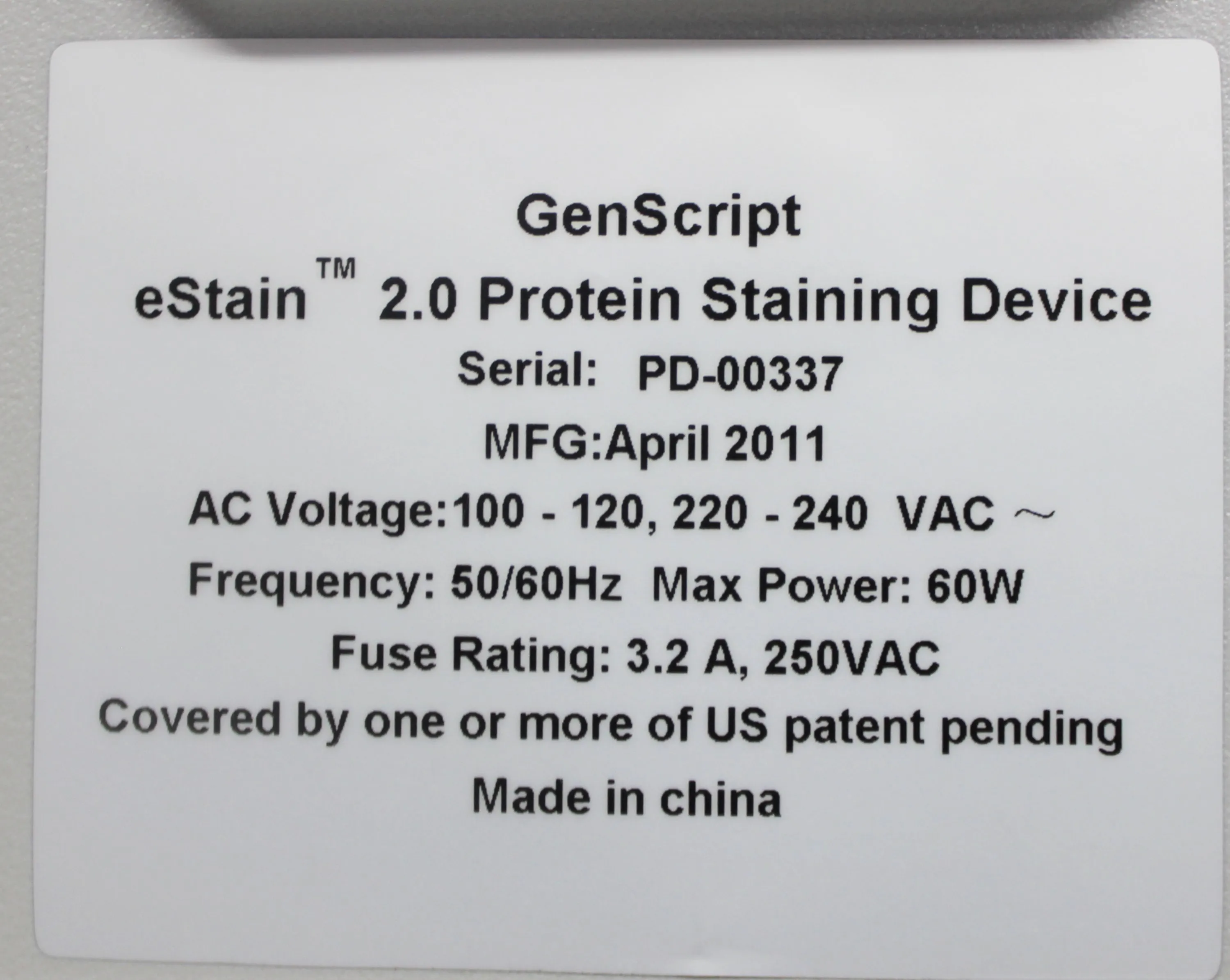 Used Genscript eStain 2.0 Protein Staining Device PD-00337