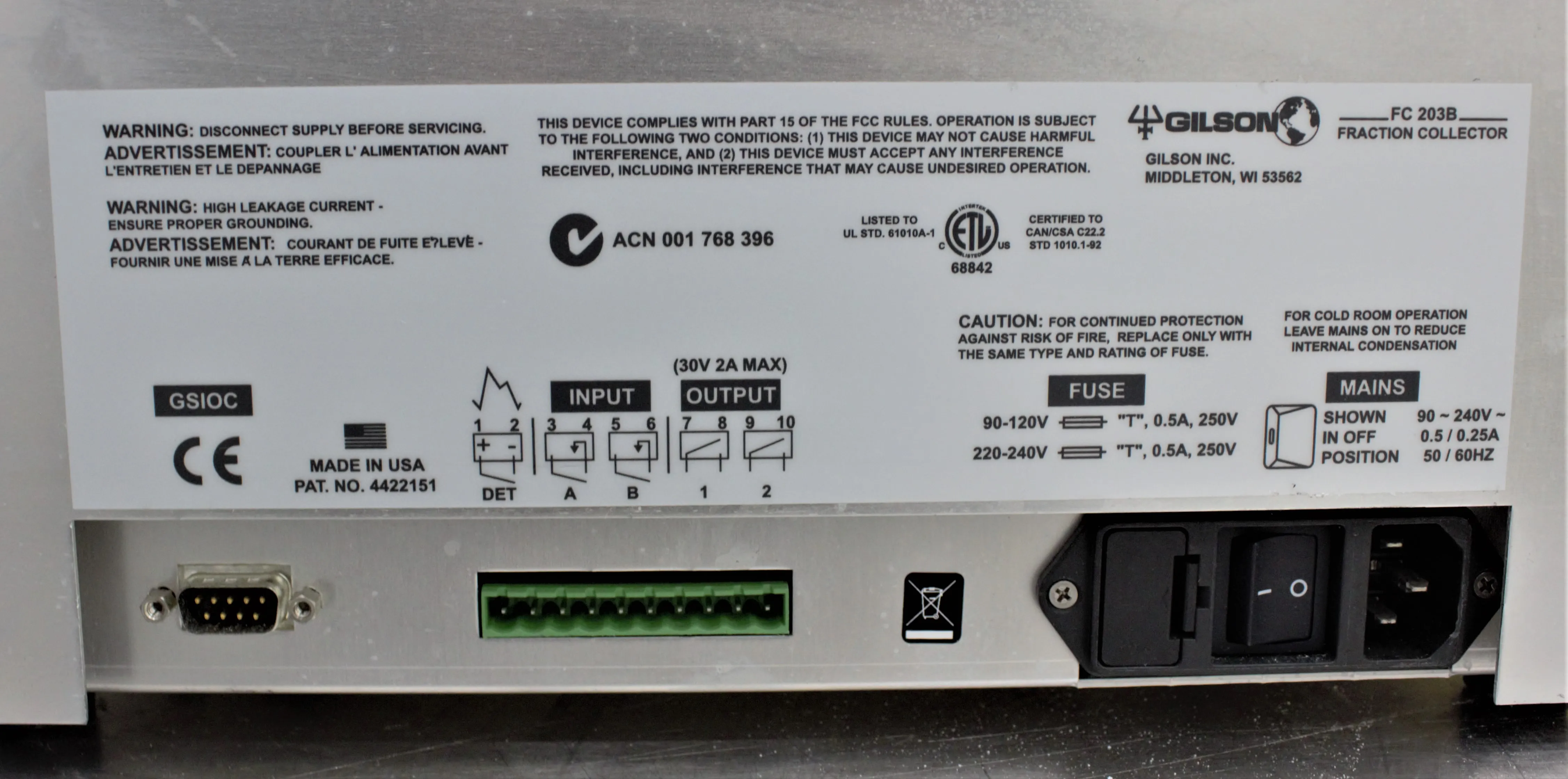 Gilson Fraction Collector Model 203b HPLC / FPLC / GC / CE