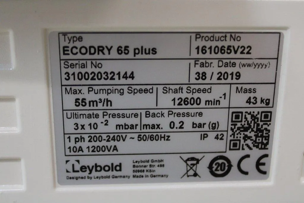 Leybold Sogevac Ecodry 65 Plus Vacuum Pump 240V VG (Very Good) Used 31001783646