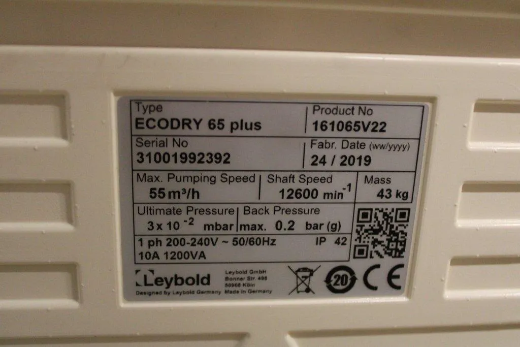 Leybold Sogevac Ecodry 65 Plus Vacuum Pump 240V Germany