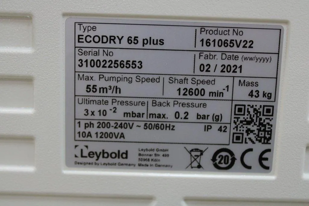 Leybold Sogevac Ecodry 65 Plus Dry Vacuum Pump 240V