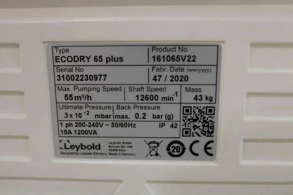 Leybold Sogevac Ecodry 65 Plus Dry-Compression Multi-Stage Roots Vacuum Pump