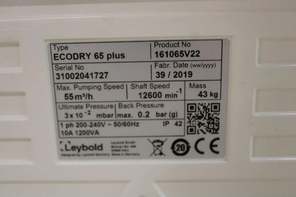 Leybold Sogevac Ecodry 65 Plus Vacuum Pump Germany 240V