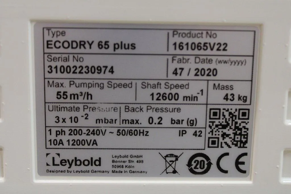 Used Leybold Sogevac Ecodry 65 Plus Vacuum Pump