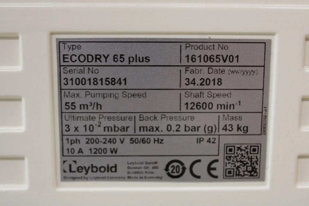 Leybold Sogevac Ecodry 65 Plus Vacuum Pump