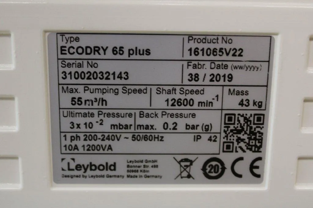 Leybold Sogevac Ecodry 65 Plus Vacuum Pump 240V