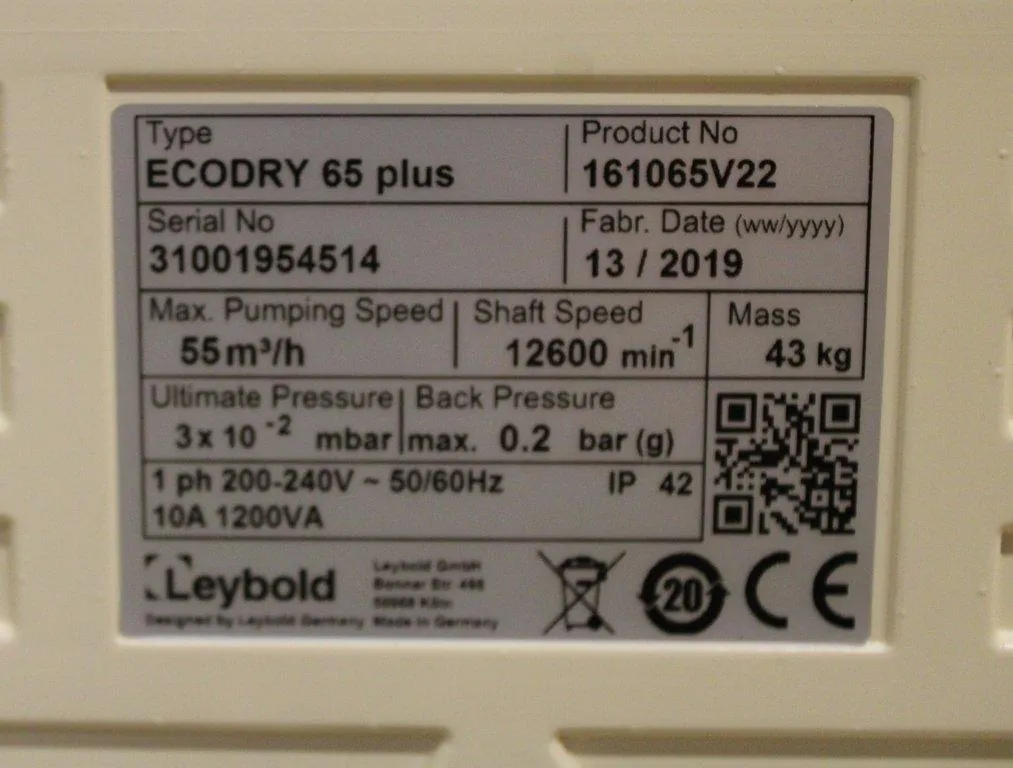 Leybold Sogevac Ecodry 65 Plus Vacuum Pump