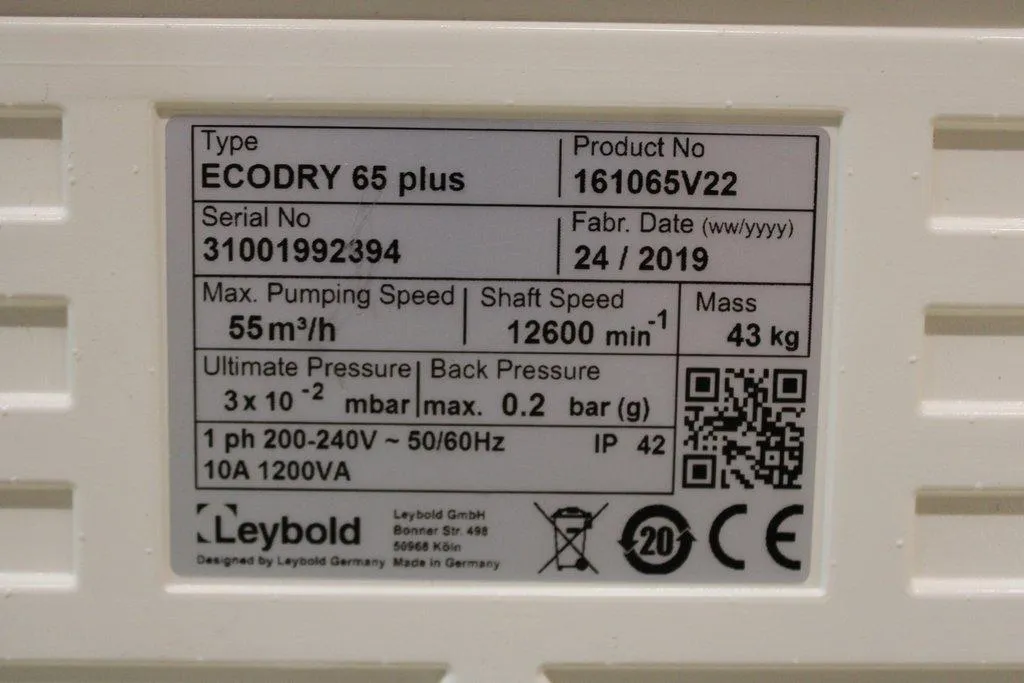 Leybold Sogevac Ecodry 65 Plus Vacuum Pump