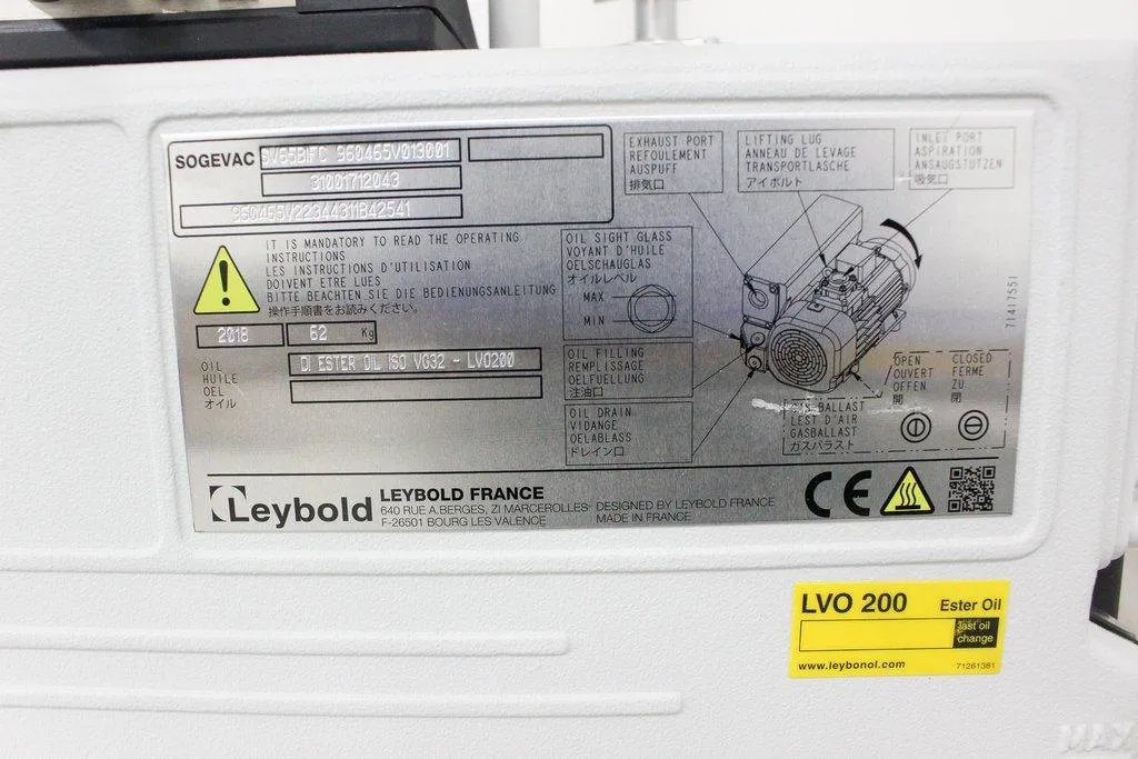 Leybold SogeVac Single-stage, oil-sealed Rotary Vane Vacuum Pump SV65BIFC