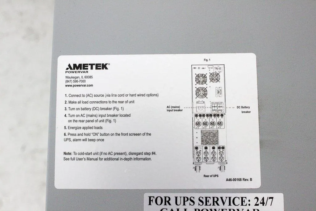 AMETEK PowerVar Security Plus II UPS Model ABCDEF5202-22 P/N 42052-108R