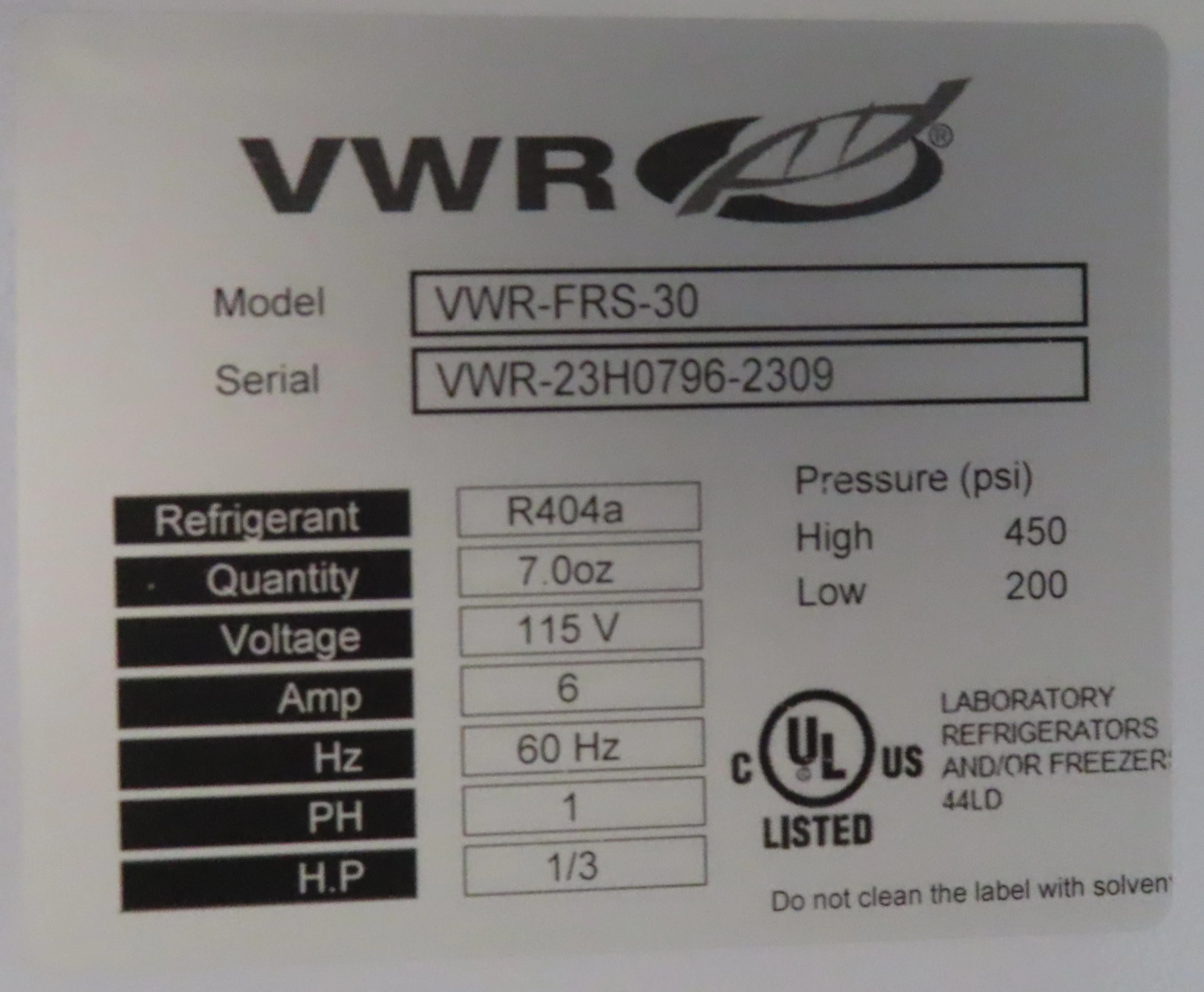 VWR Scientific VWR-FRS-30 Laboratory Refrigerator