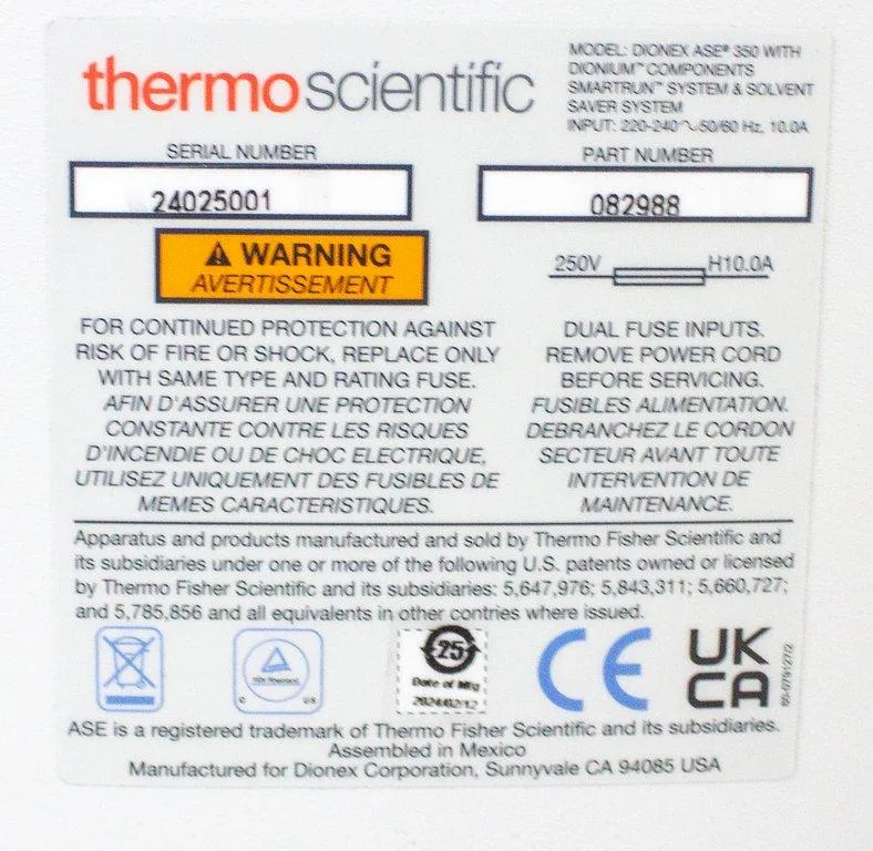 Thermo Scientific Dionex ASE 350 Accelerated Solvent Extractor P/N 082988