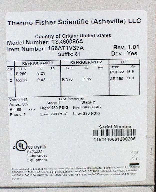 Thermo Scientific TSX Series Ultra-Low Temperature -86C Freezer TSX60086A